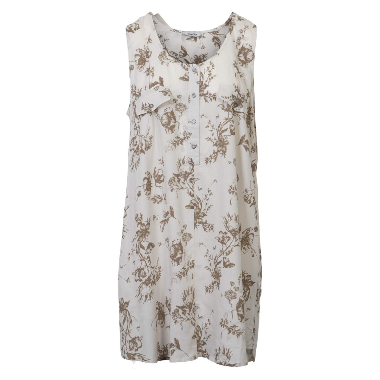 ChaCha Dame Tunika uden ærmer - Beige Flower AOP - XL