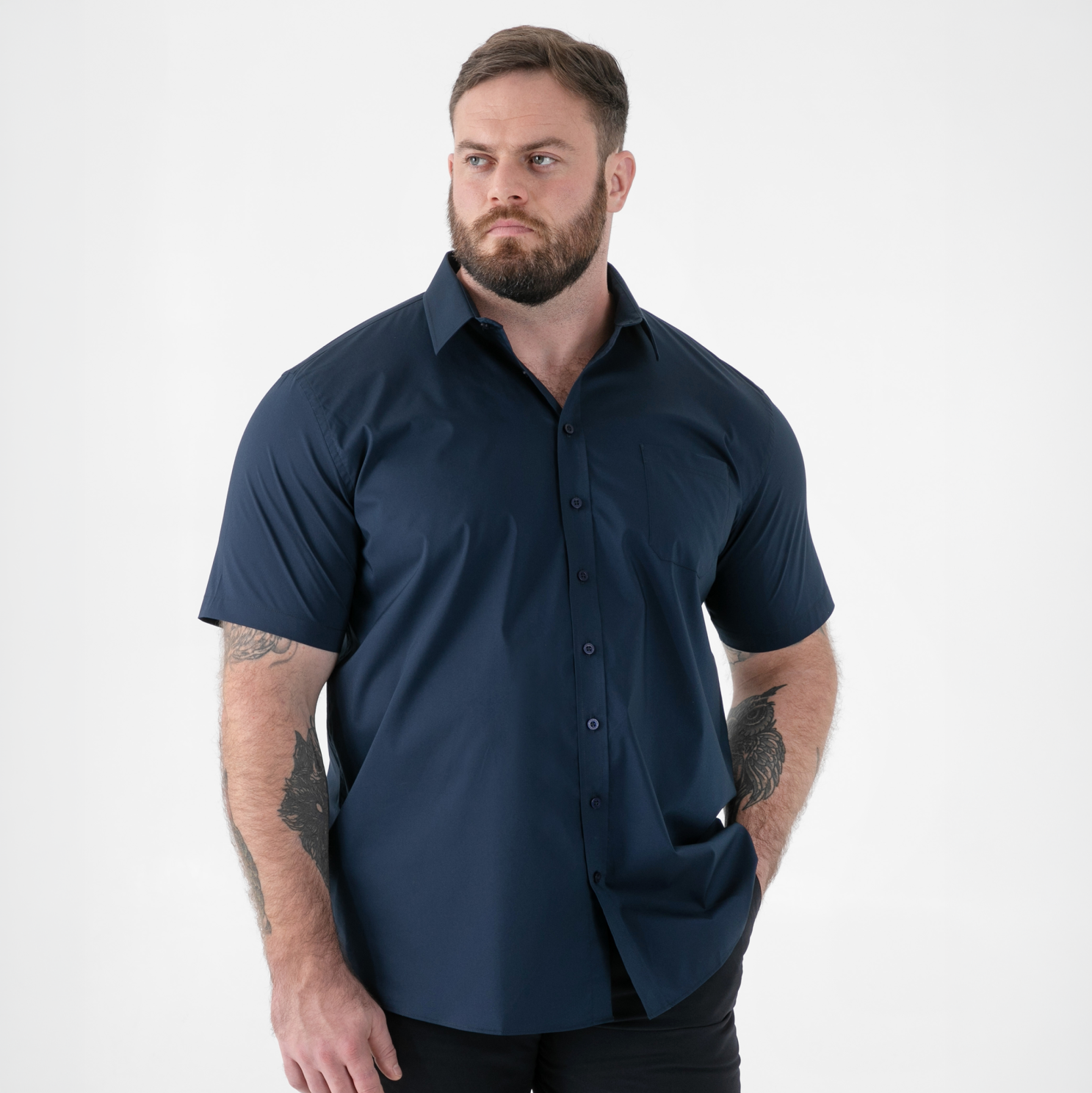 D555 Lucas Herre Kortærmet skjorte - Navy - 5XL