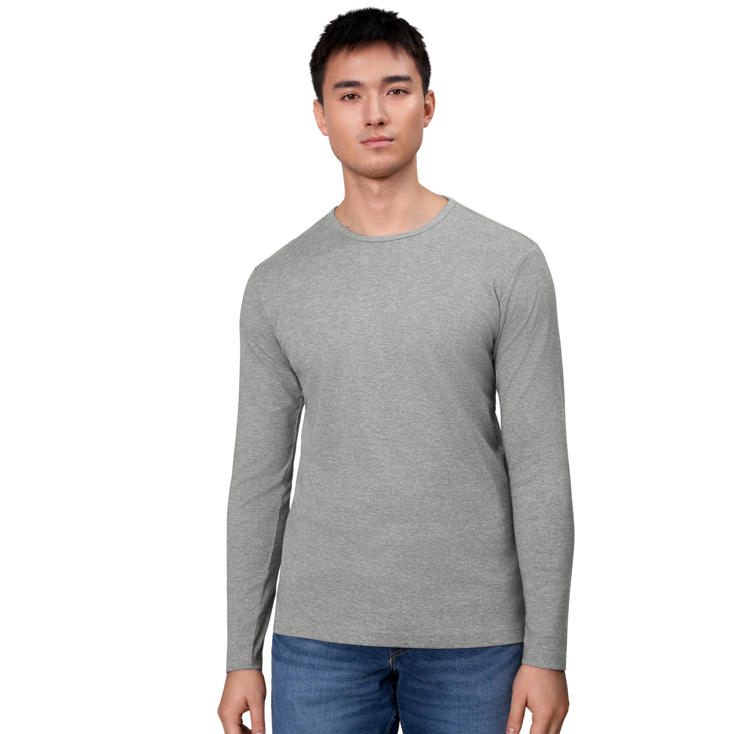 ID Interlock Herre Langærmet t-shirt - Grå Melange - 2XL