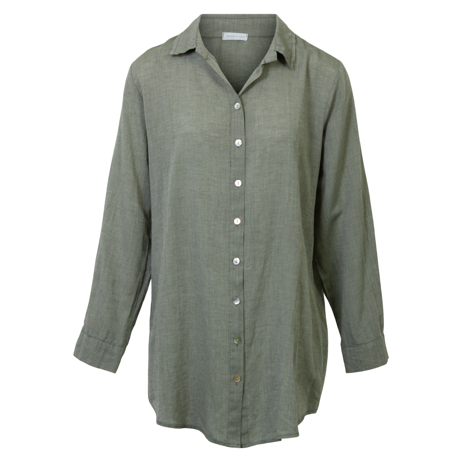 Leonora Dame Skjorte i hørmix Plus Size - Green - 52