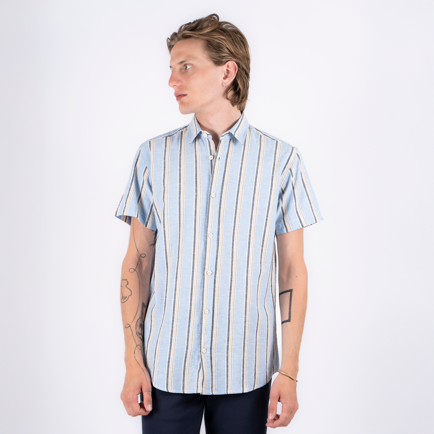 Marcus Aggasi Herre Kortærmet skjorte i hørmix - Summer Blue - 2XL