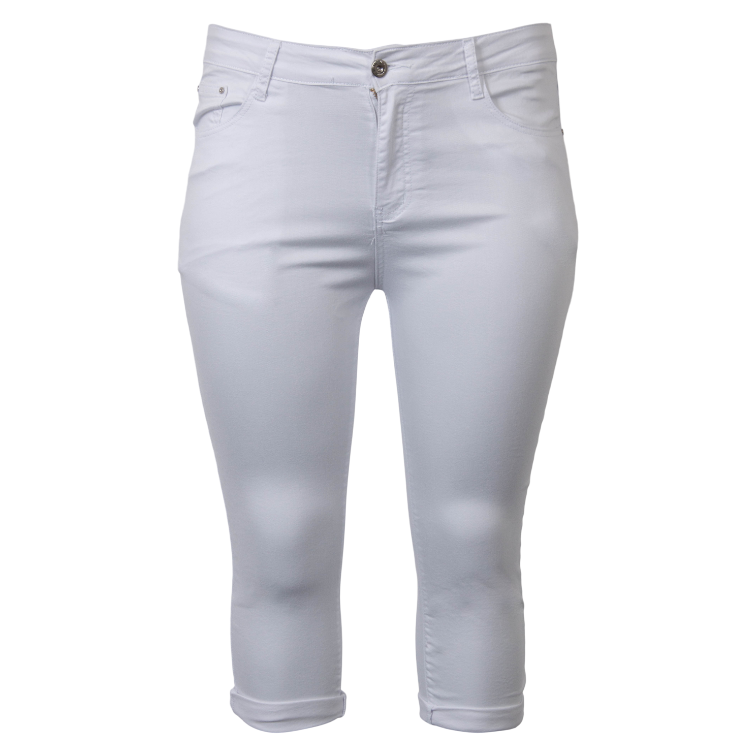 BS Jeans Dame Capri Plus Size - White - 42