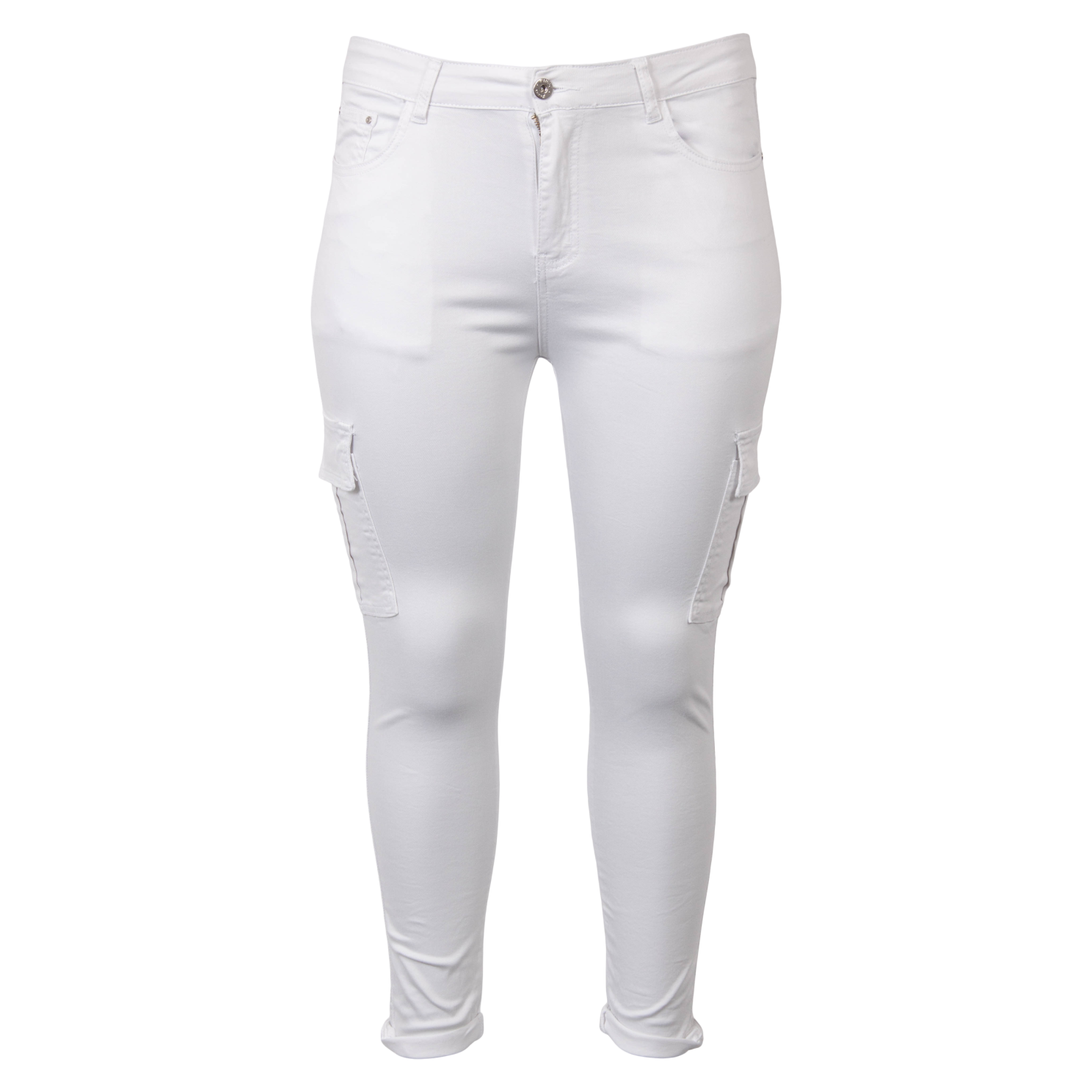 BS Jeans Dame Cargobukser Plus Size - Hvid - 44