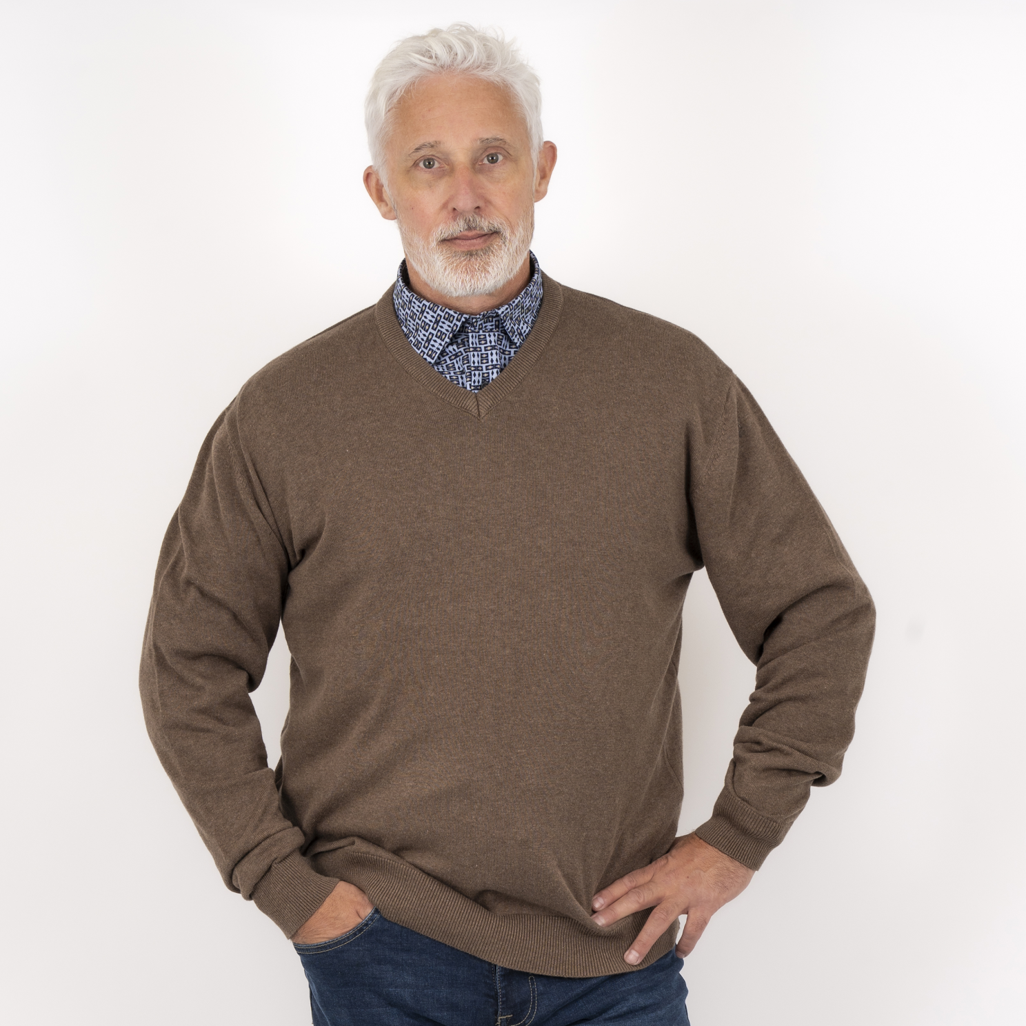 Carnét Stone Herre Striktrøje - Mid Brown Mix - 6XL