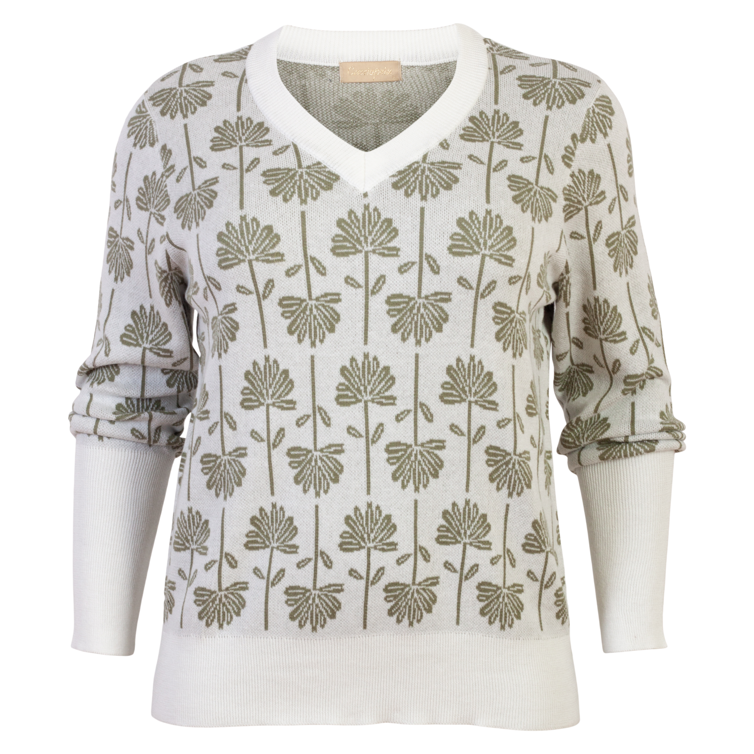 Cassiopeia Dame Striktrøje Plus Size - Green Combi - 54/56