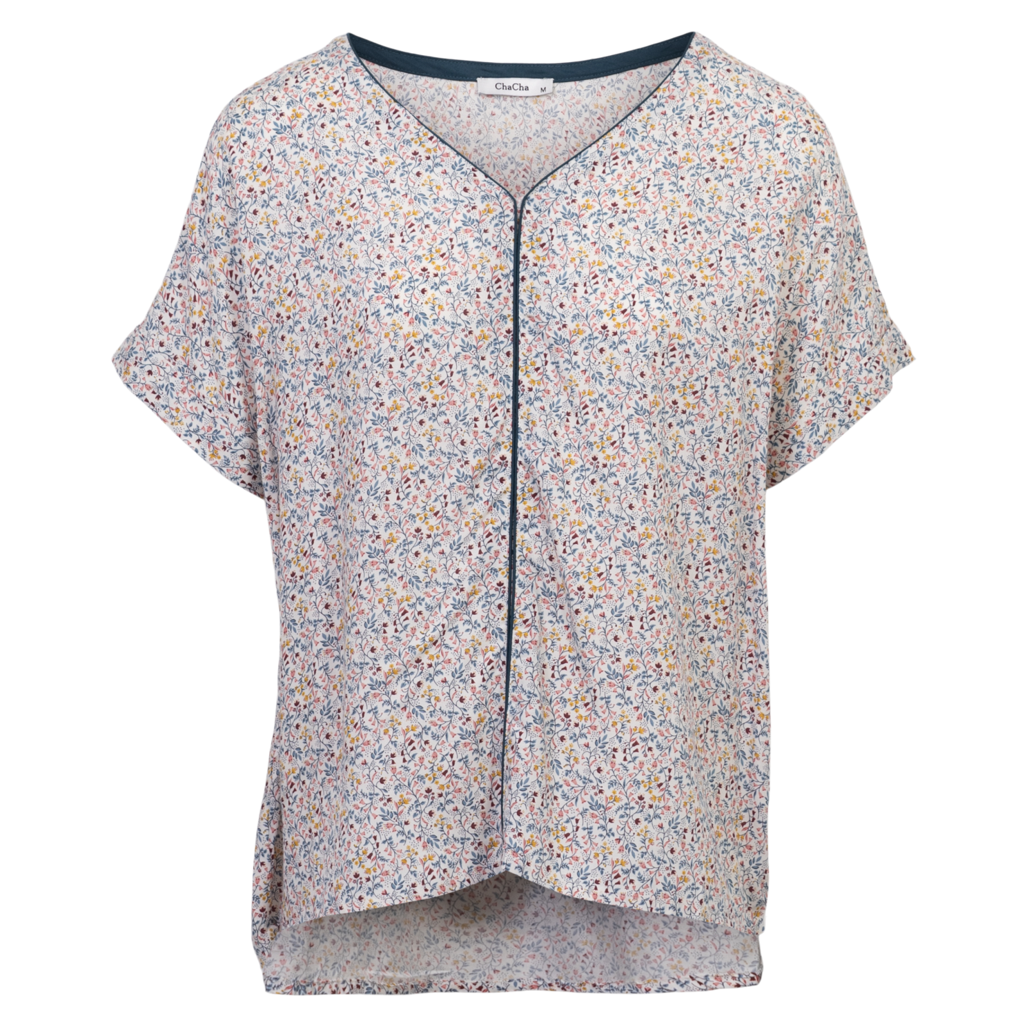 ChaCha Dame Bluse - Offwhite/Flower - XL