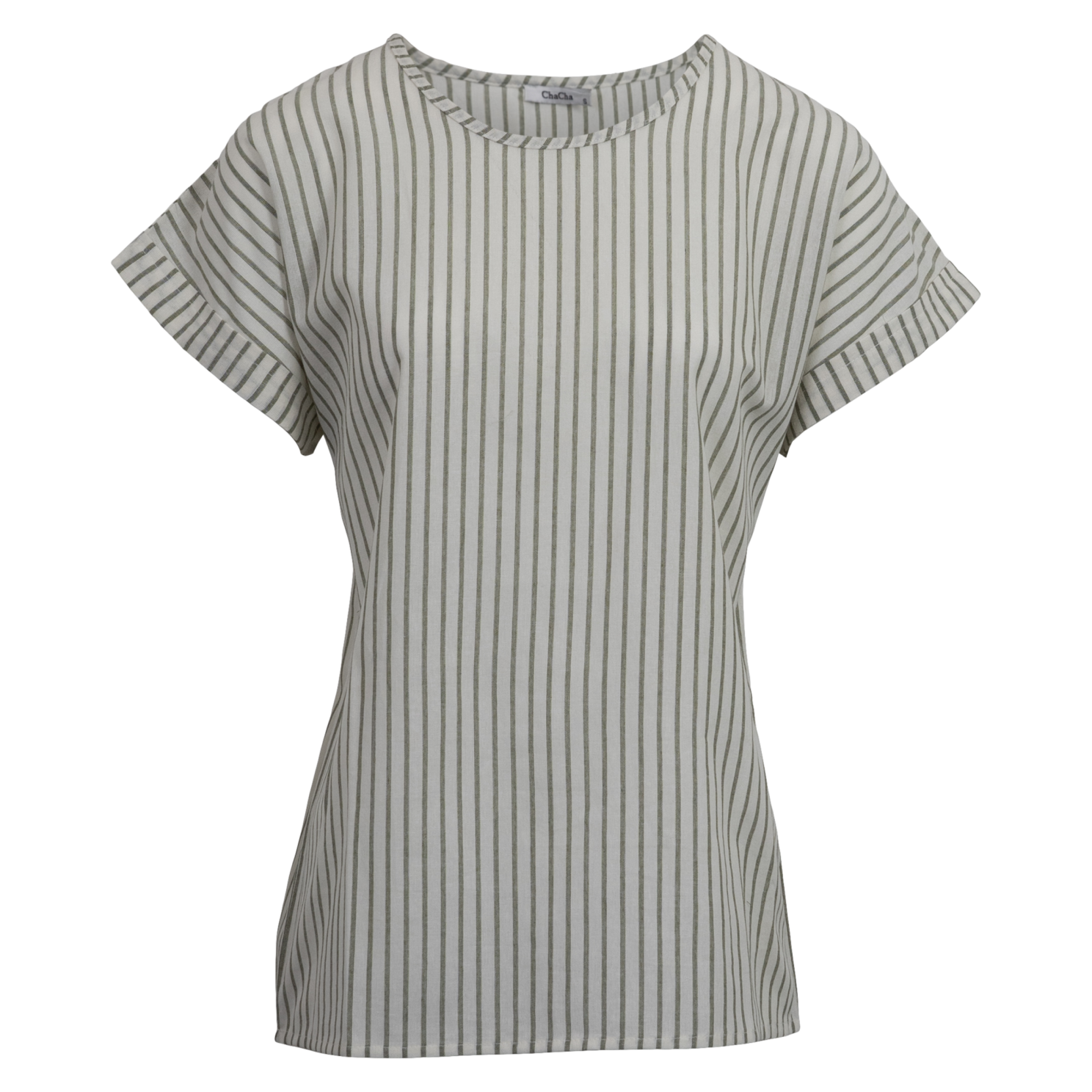 ChaCha Dame Kortærmet bluse - Green Stripe - XL