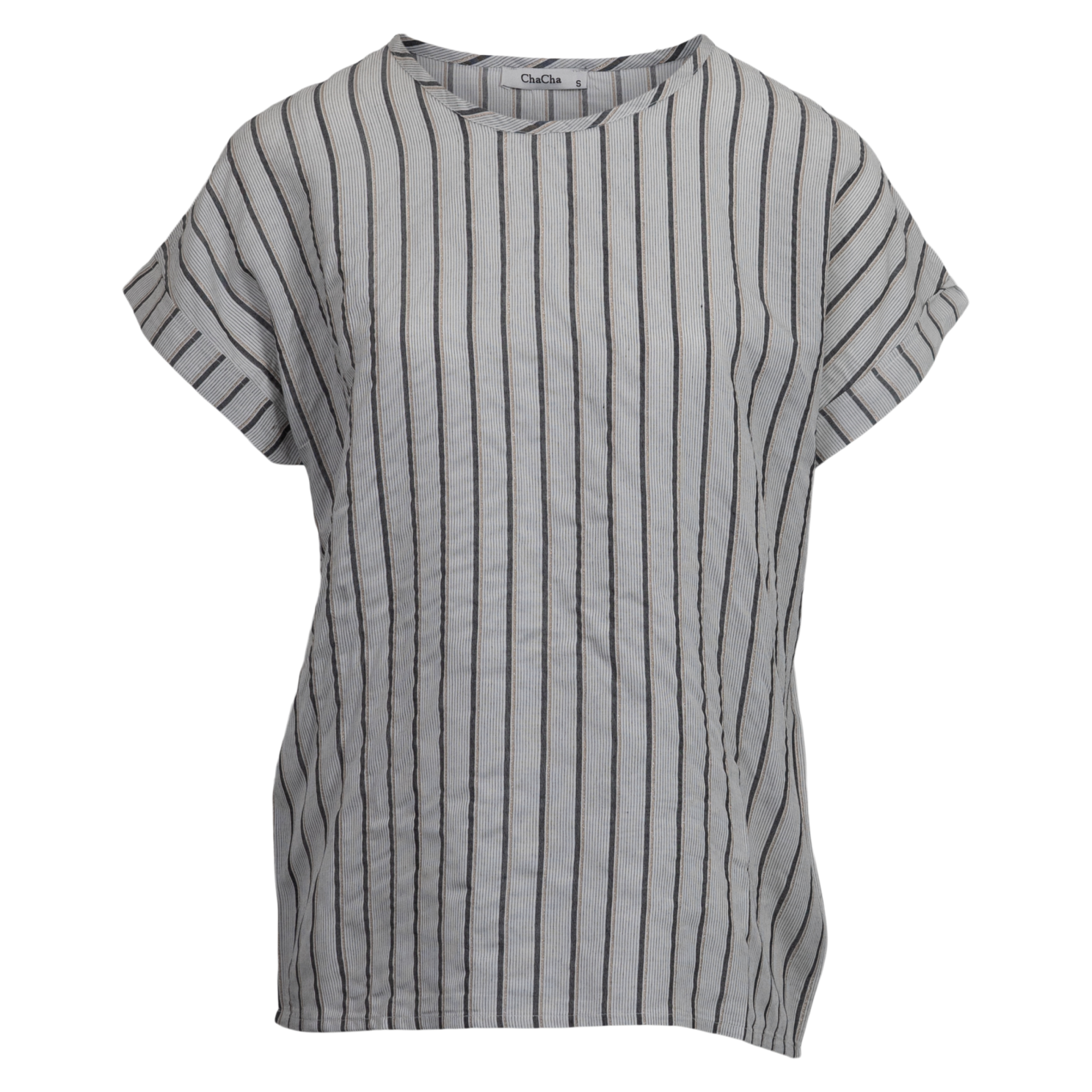 ChaCha Dame Kortærmet bluse - Grey/Black stripe - XL