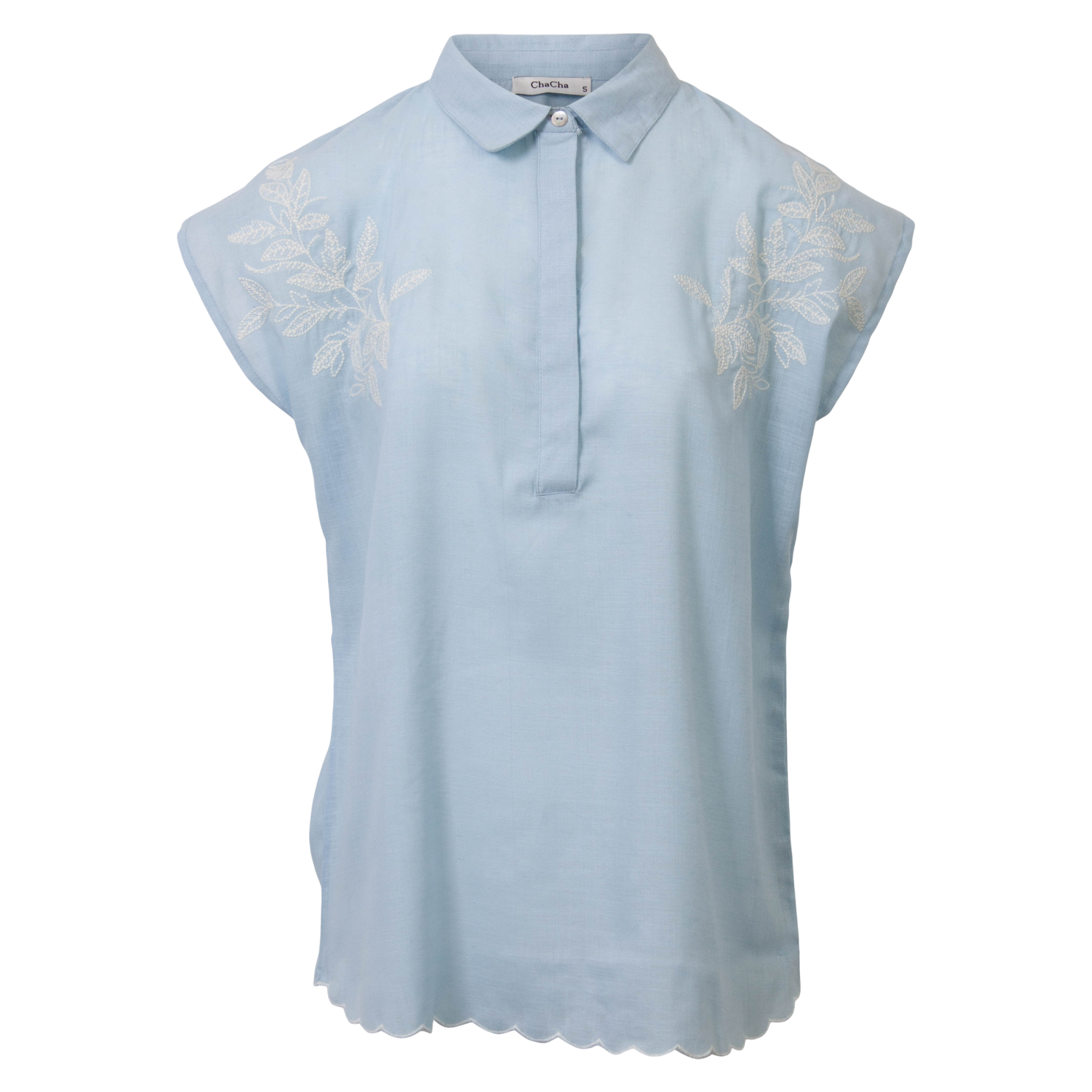 ChaCha Dame Kortærmet skjorte i hørmix - Denim Light Blue - XL