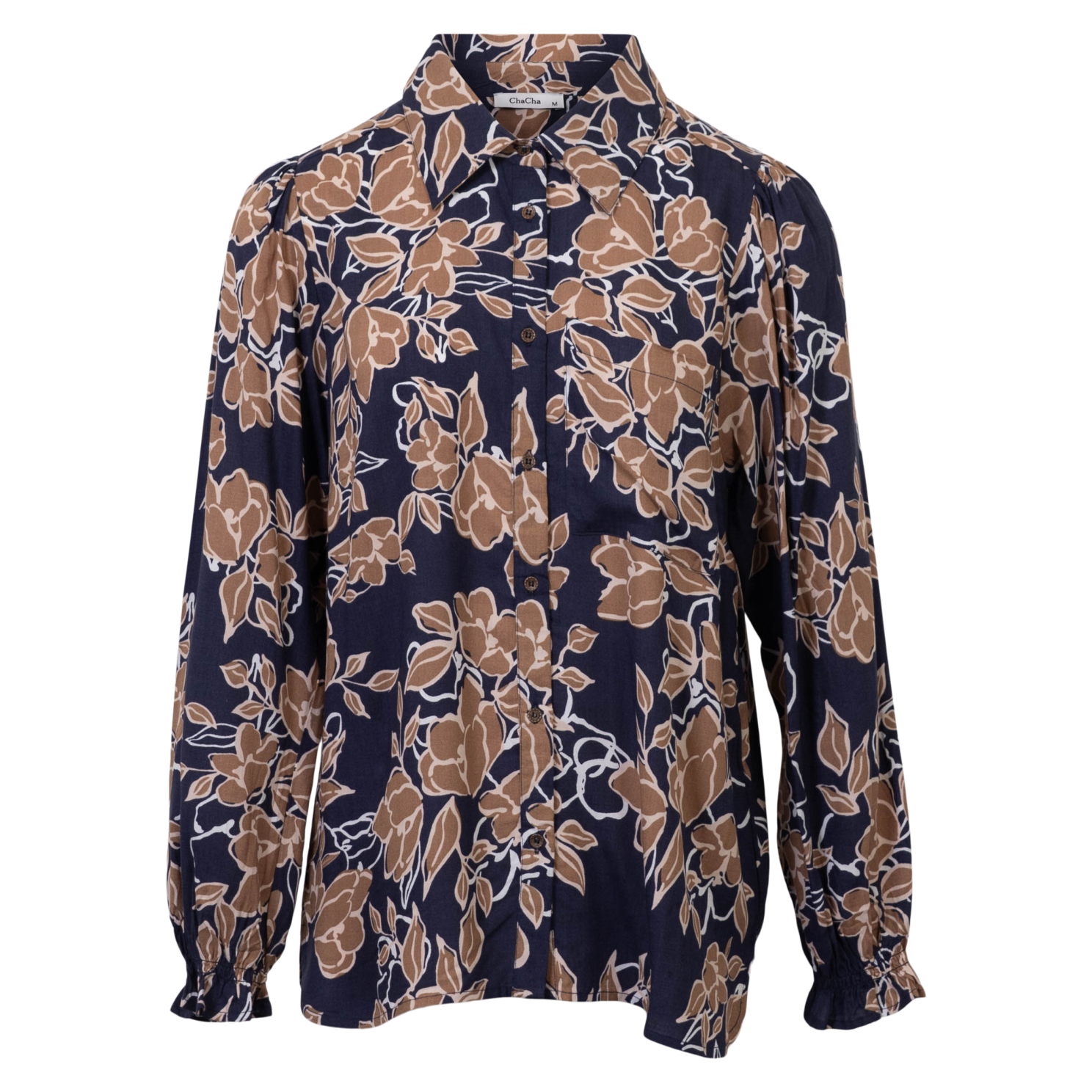 ChaCha Dame Skjorte - Blue/Beige AOP - 2XL