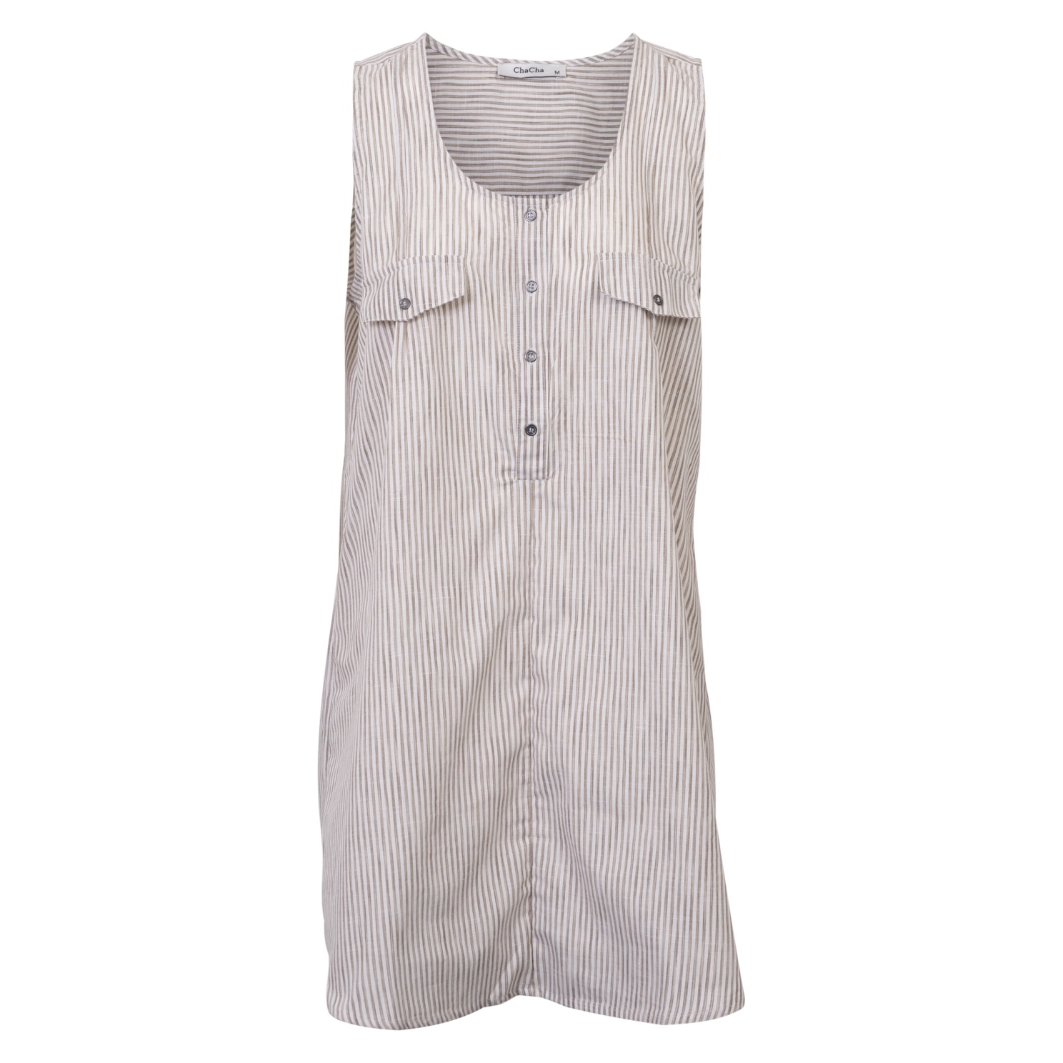 ChaCha Dame Tunika uden ærmer - Beige Stripe - XL