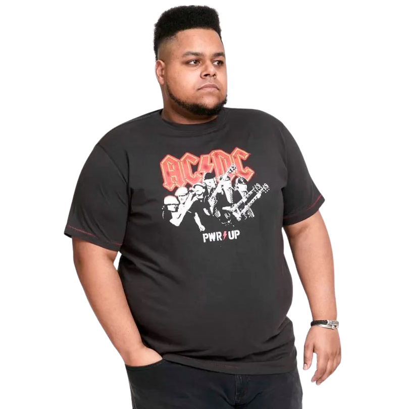 D555 AC/DC Herre T-shirt Plus Size - Washed Black - 7XL