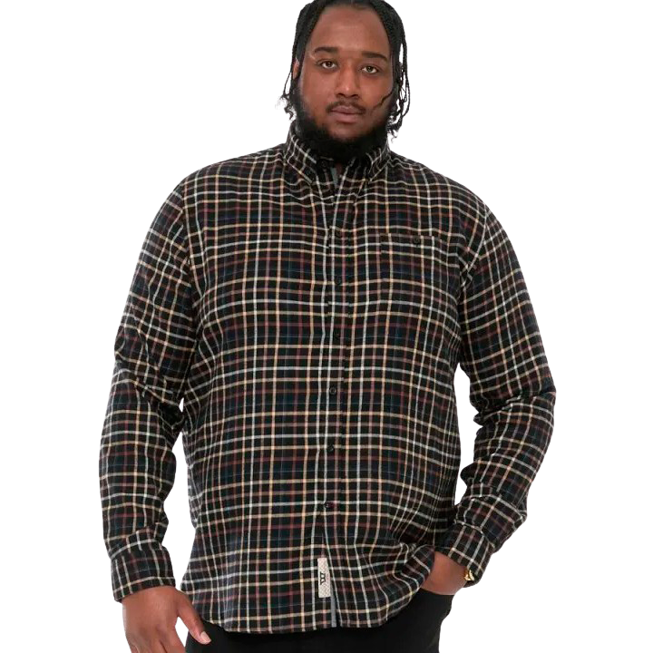 D555 Destin Herre Skjorte Plus Size - Black/Tan Check - 4XL