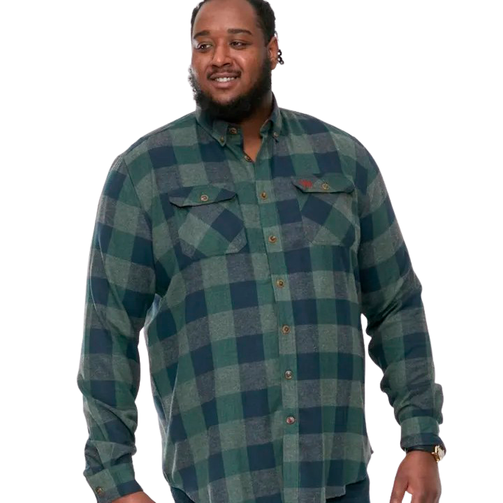 D555 Garfield Herre Skjorte Plus Size - Navy/Green Check - 3XL