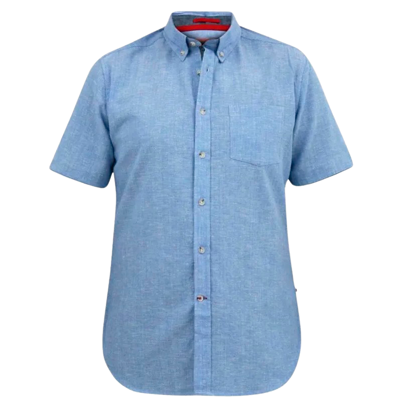 D555 Hazelwood Herre Kortærmet skjorte i hørmix Plus Size - Blue - 3XL