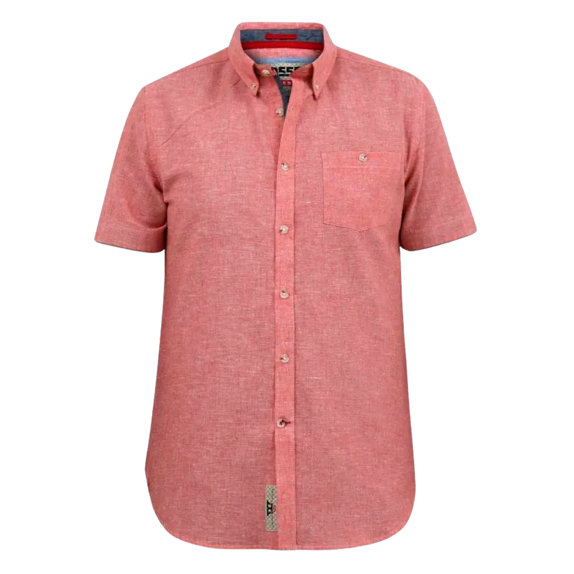 D555 Hazelwood Herre Kortærmet skjorte i hørmix Plus Size - Salmon - 5XL