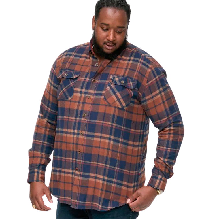 D555 Sherlock Herre Skjorte Plus Size - Navy/Tan Check - 5XL