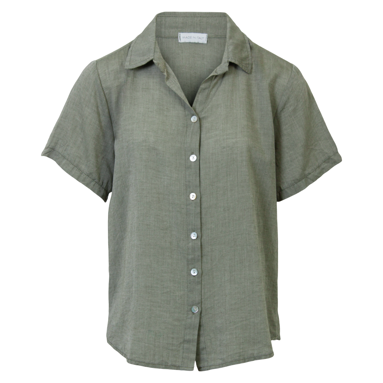 Leonora Dame Kortærmet skjorte i hørmix Plus Size - Green - 48