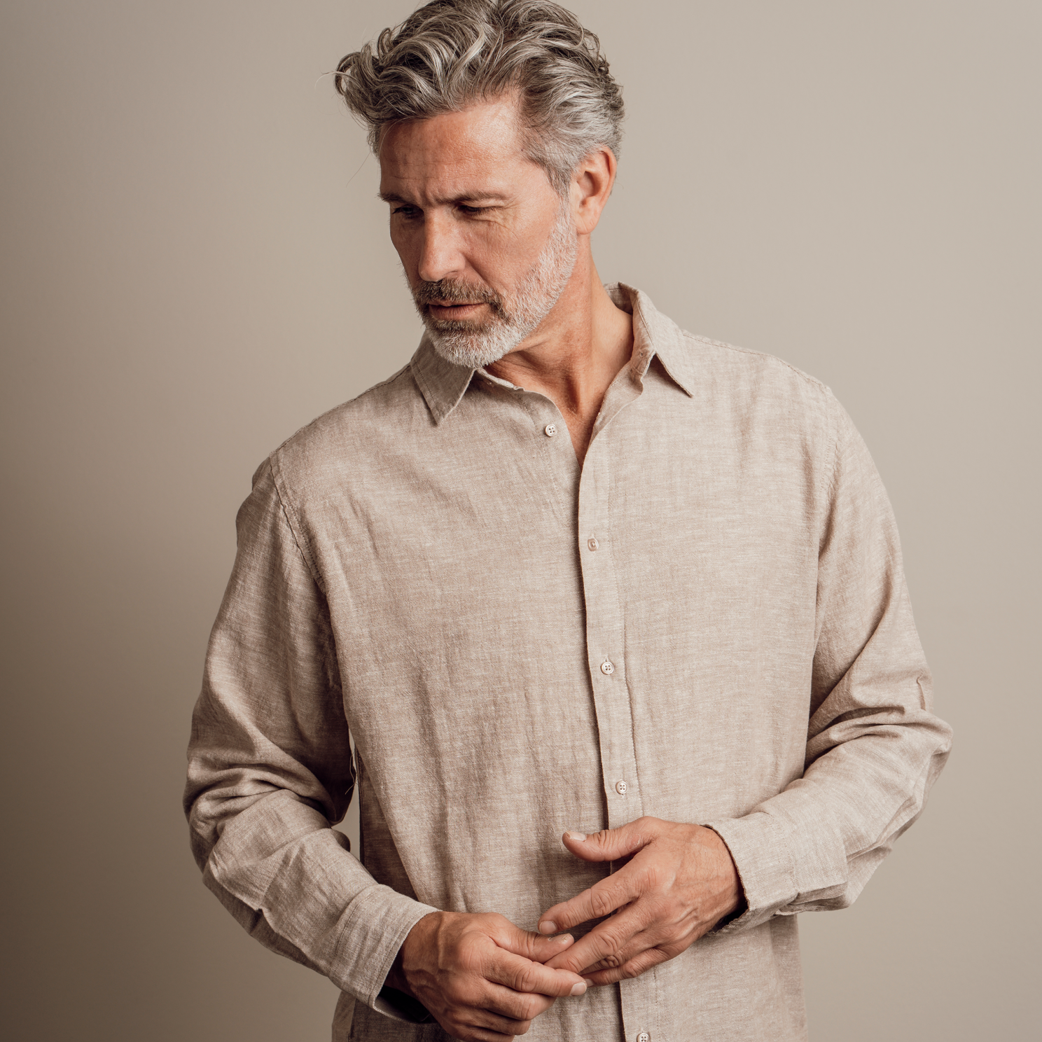 Nero Marco Herre Skjorte i hørmix - SAnd - XL
