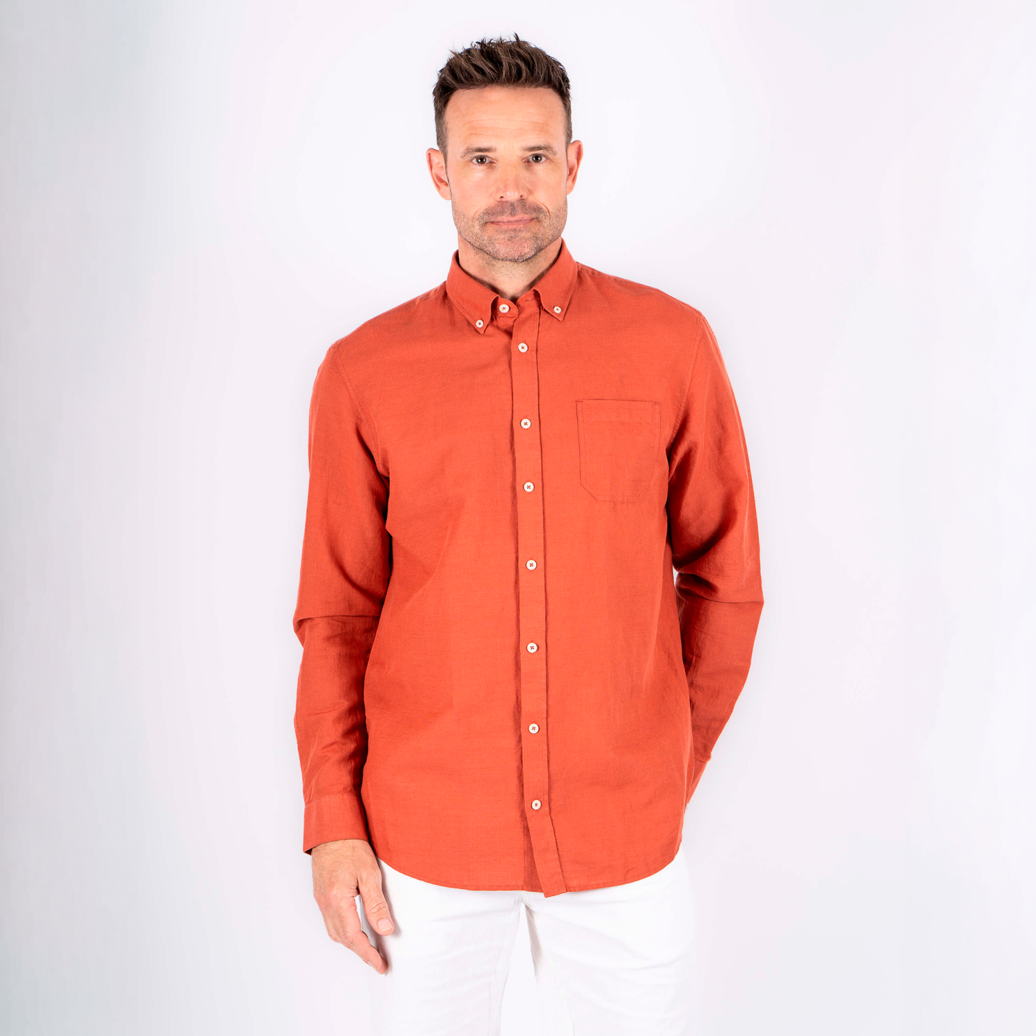 Pre End Frey Herre Skjorte i hørmix - Henna Red - 2XL-45/46