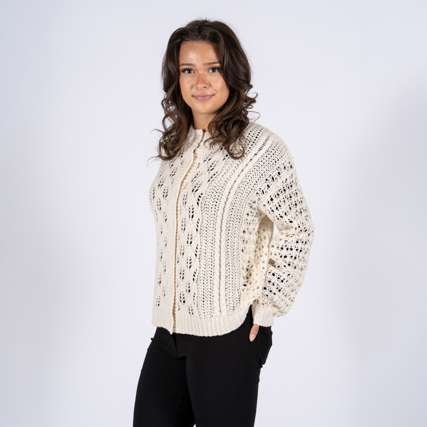 SASIA Bolette Dame Cardigan - WHITECAP GRAY - L/XL