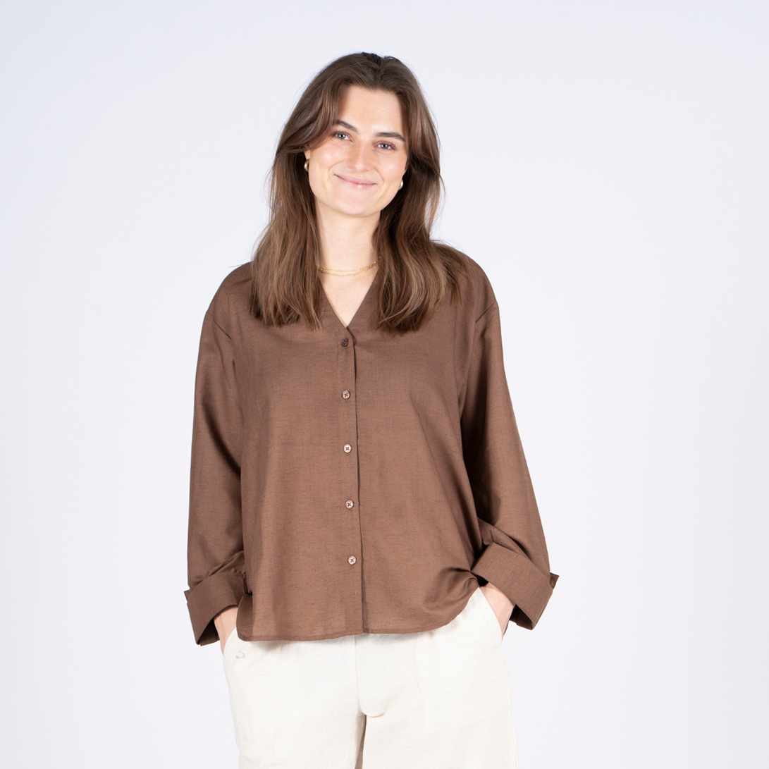 SASIA Thea Dame Skjorte - CHOCOLATE TORTE BROWN - XL