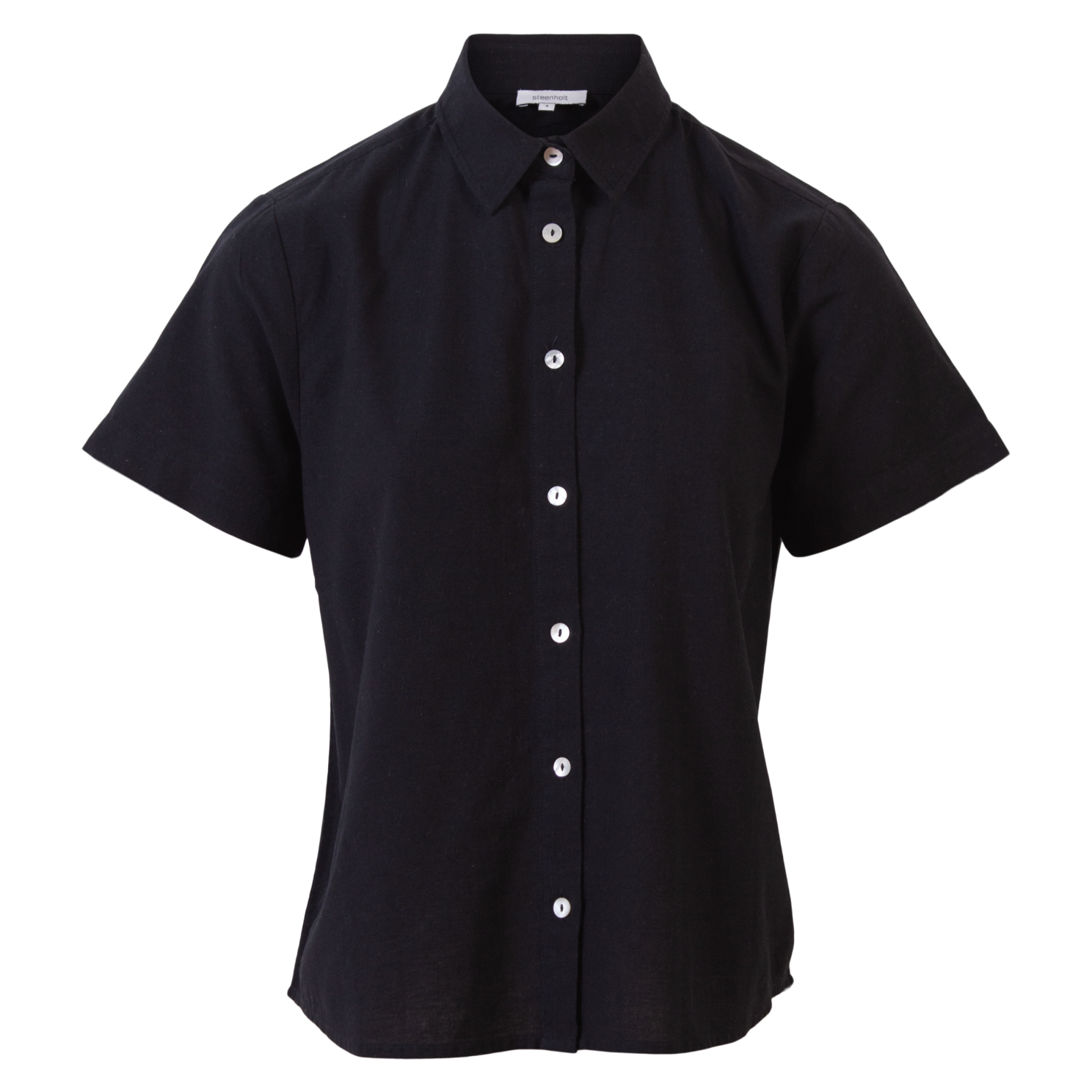 Steenholt Linett Dame Kortærmet skjorte i hørmix Plus Size - Black - 54