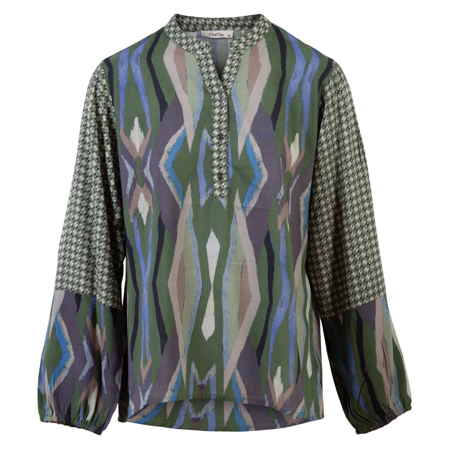 ZbyZ Dame Bluse Plus Size - Khaki Combi - 50/52