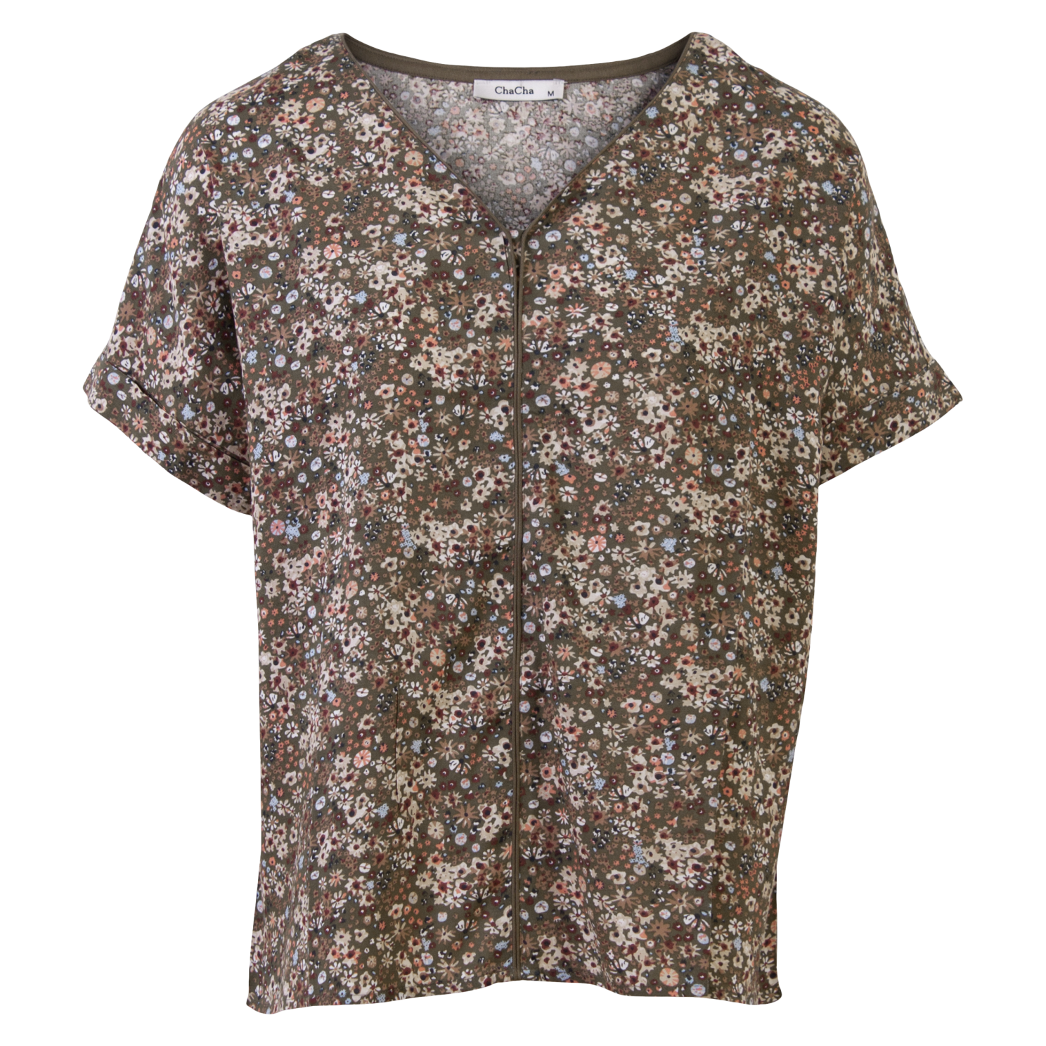 ZbyZ Dame Bluse Plus Size - Khaki Flower - 54/56