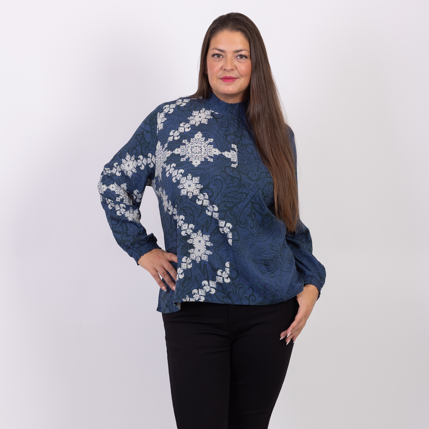 ZbyZ Dame Bluse Plus Size - Navy/Sort - 46/48