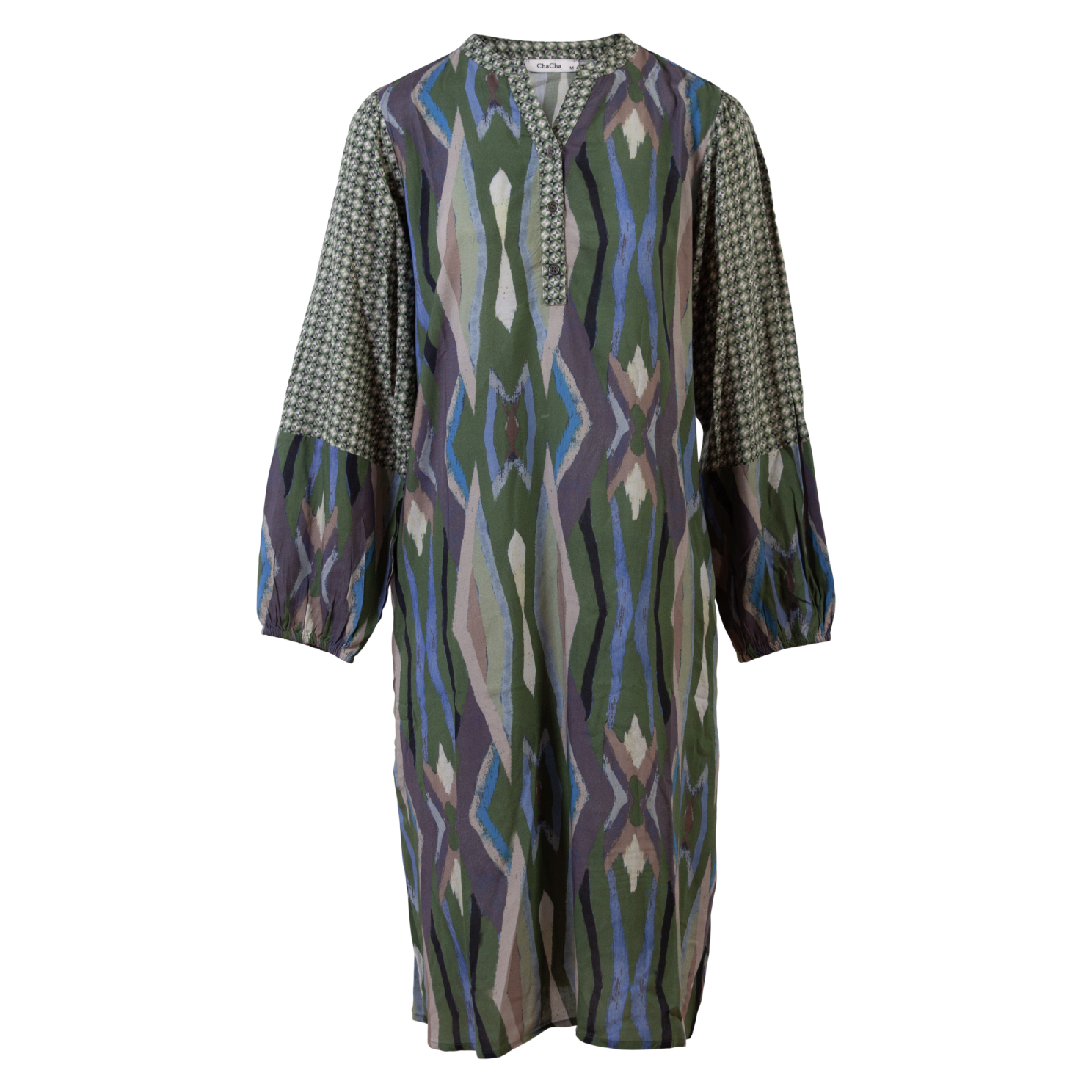 ZbyZ Dame Kjole Plus Size - Khaki Combi - 42/44
