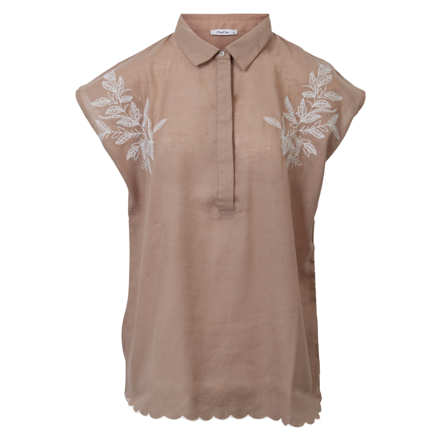 ZbyZ Dame Kortærmet skjorte i hørmix Plus Size - Beige - 46/48