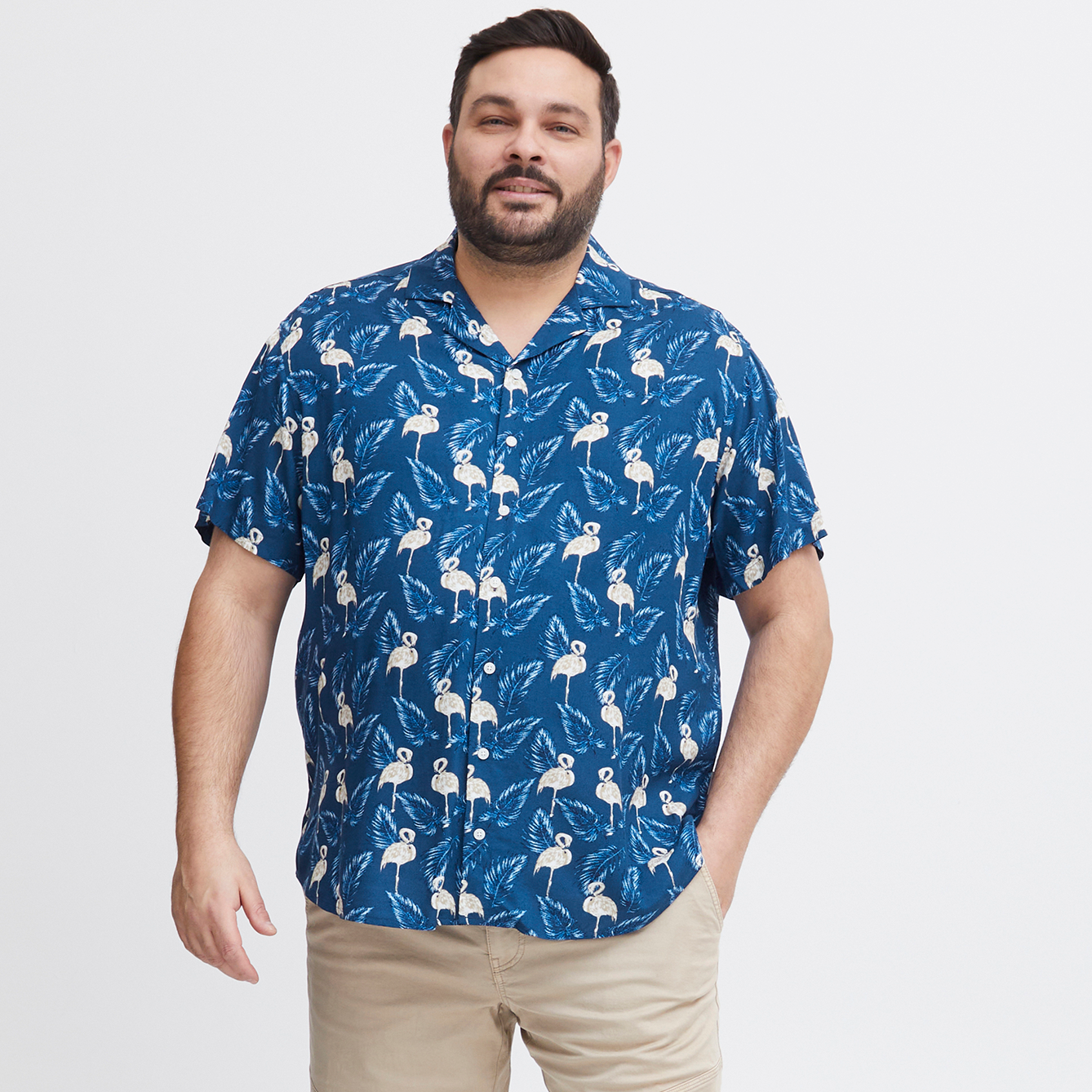 Blend Herre Kortærmet skjorte Plus Size - Navy Peony - 2XL
