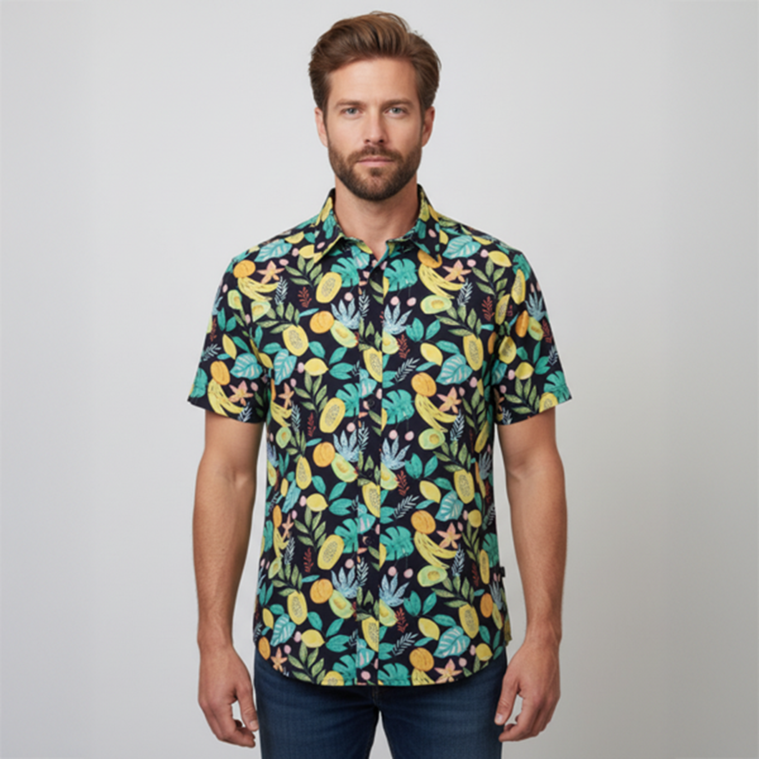 Carnét Hector Herre Skjorte - NAVY BLAZER AOP FRUIT - 2XL