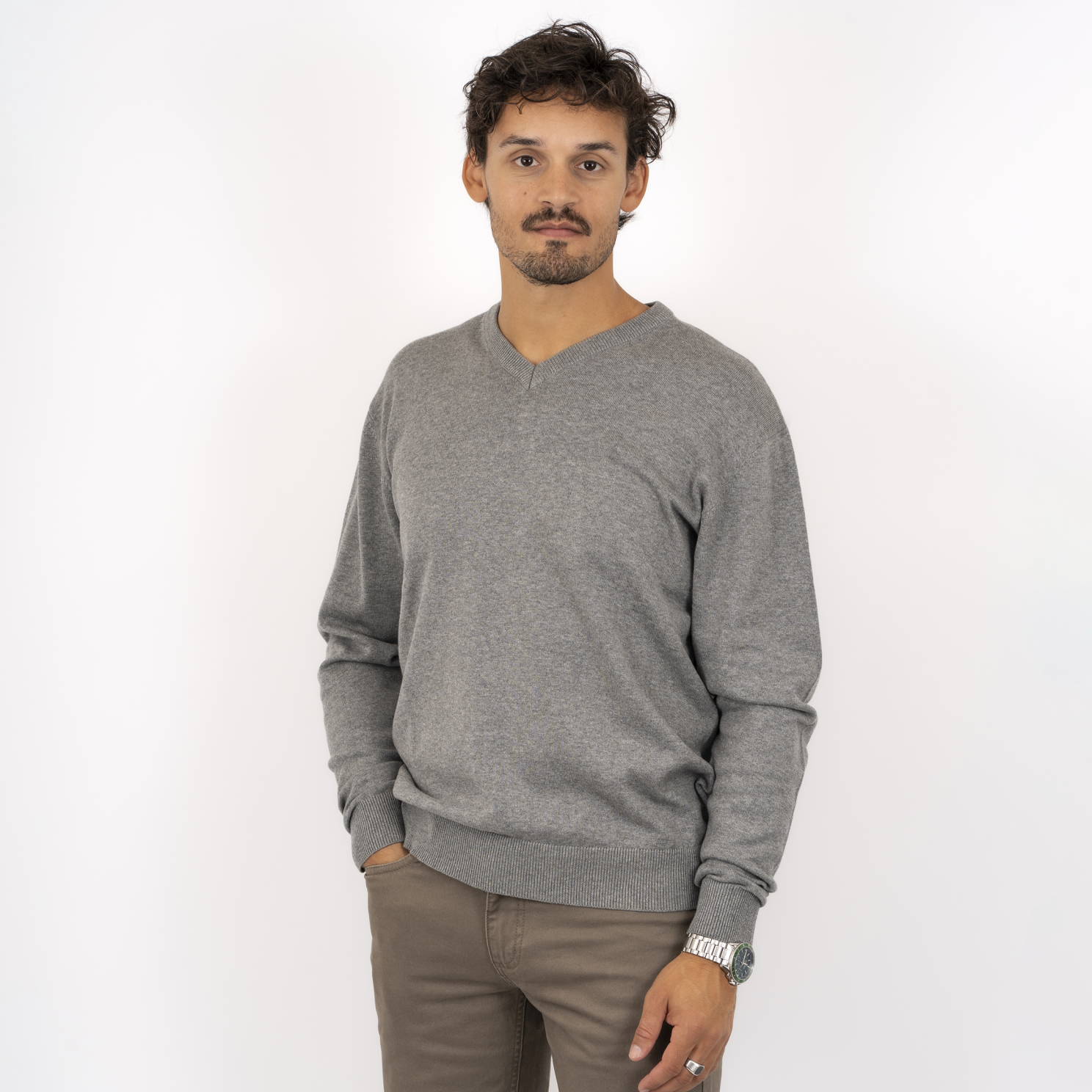 Carnét Stone Herre Striktrøje - Grey Mix - 6XL