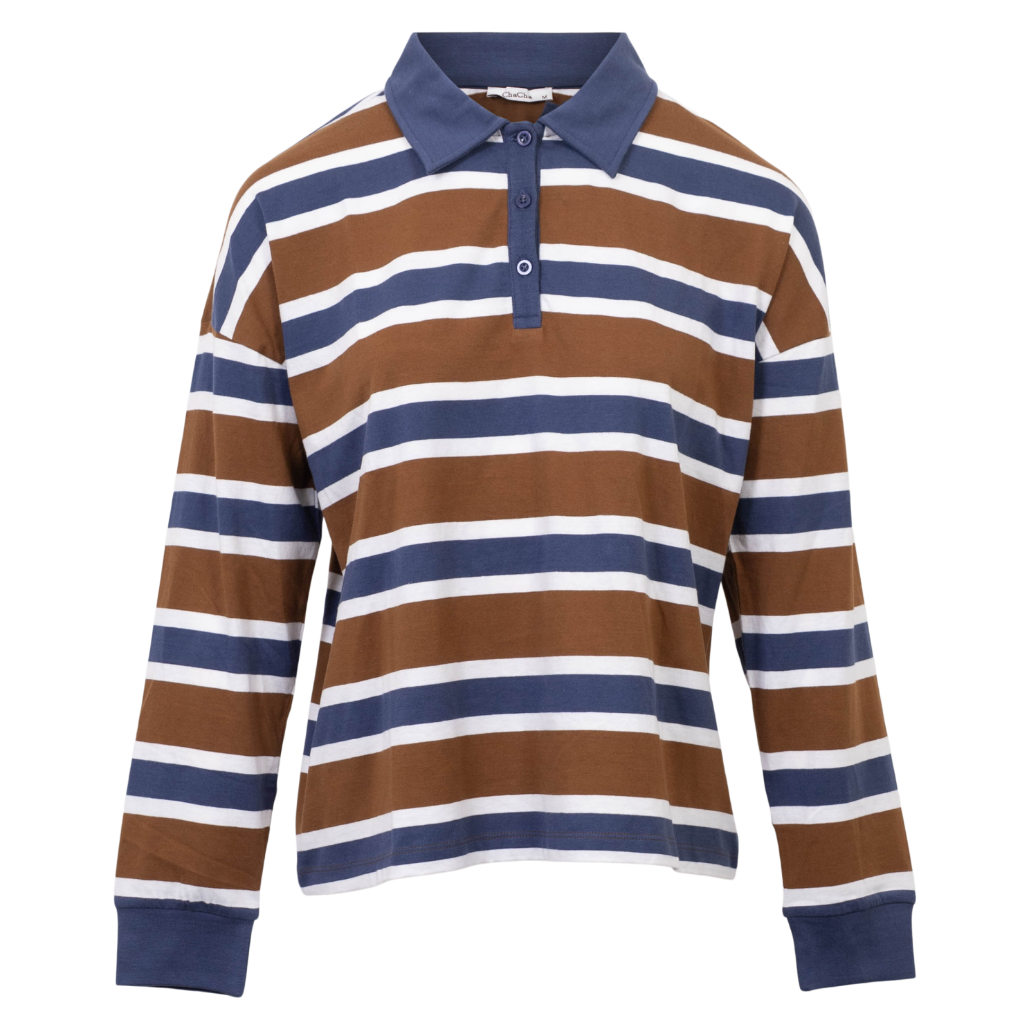 ChaCha Dame Bluse - Brown/Blue/White - XL