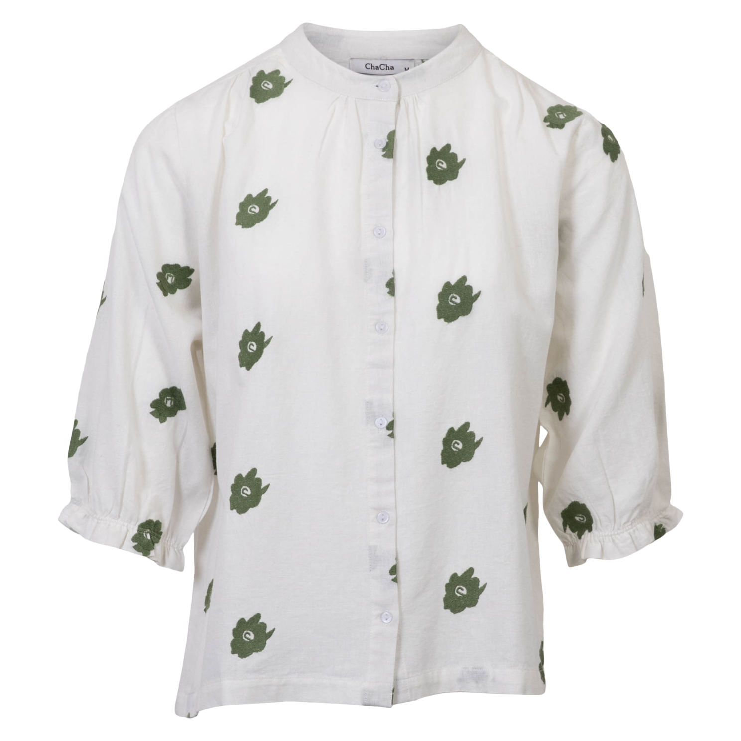 ChaCha Dame Bluse - Green Embroidery - XL