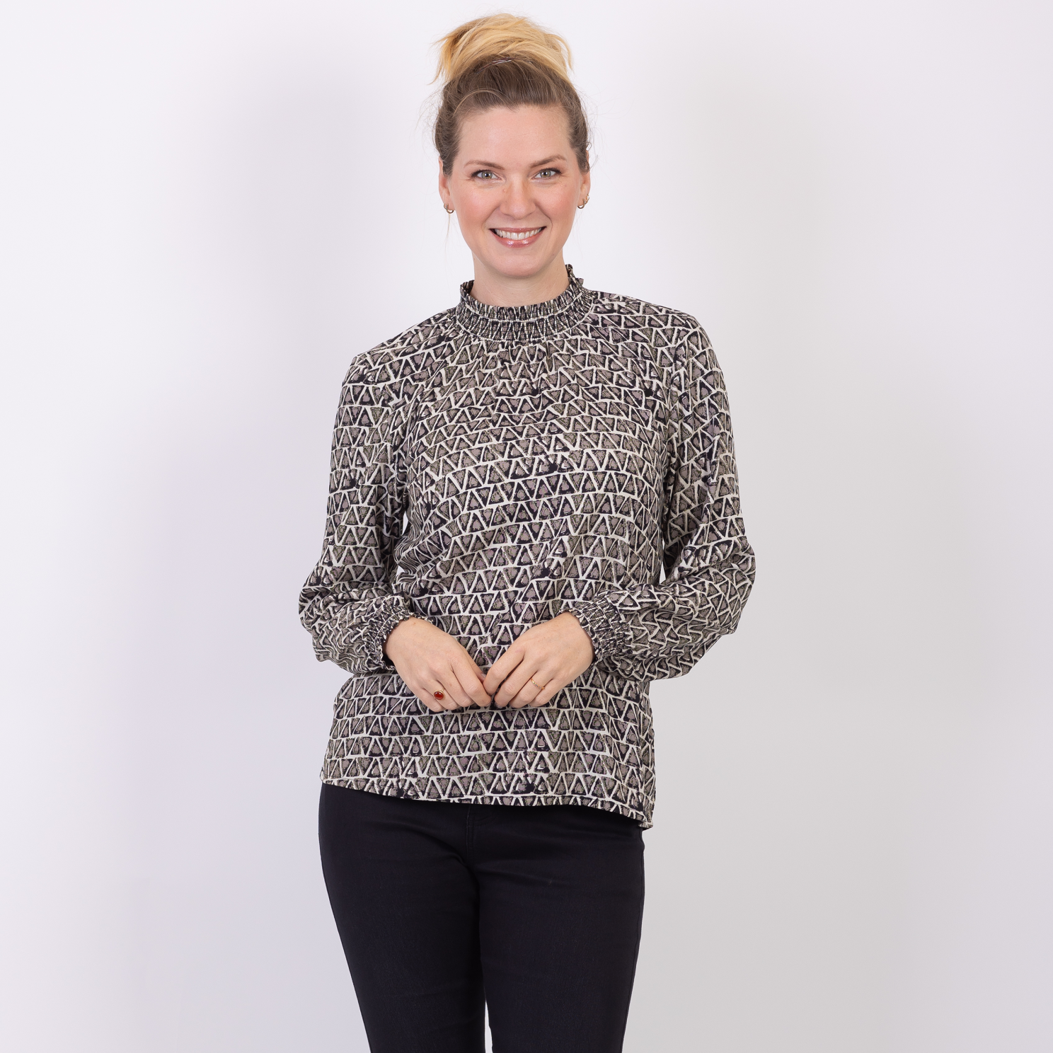 ChaCha Dame Bluse - Grey/Black - XL