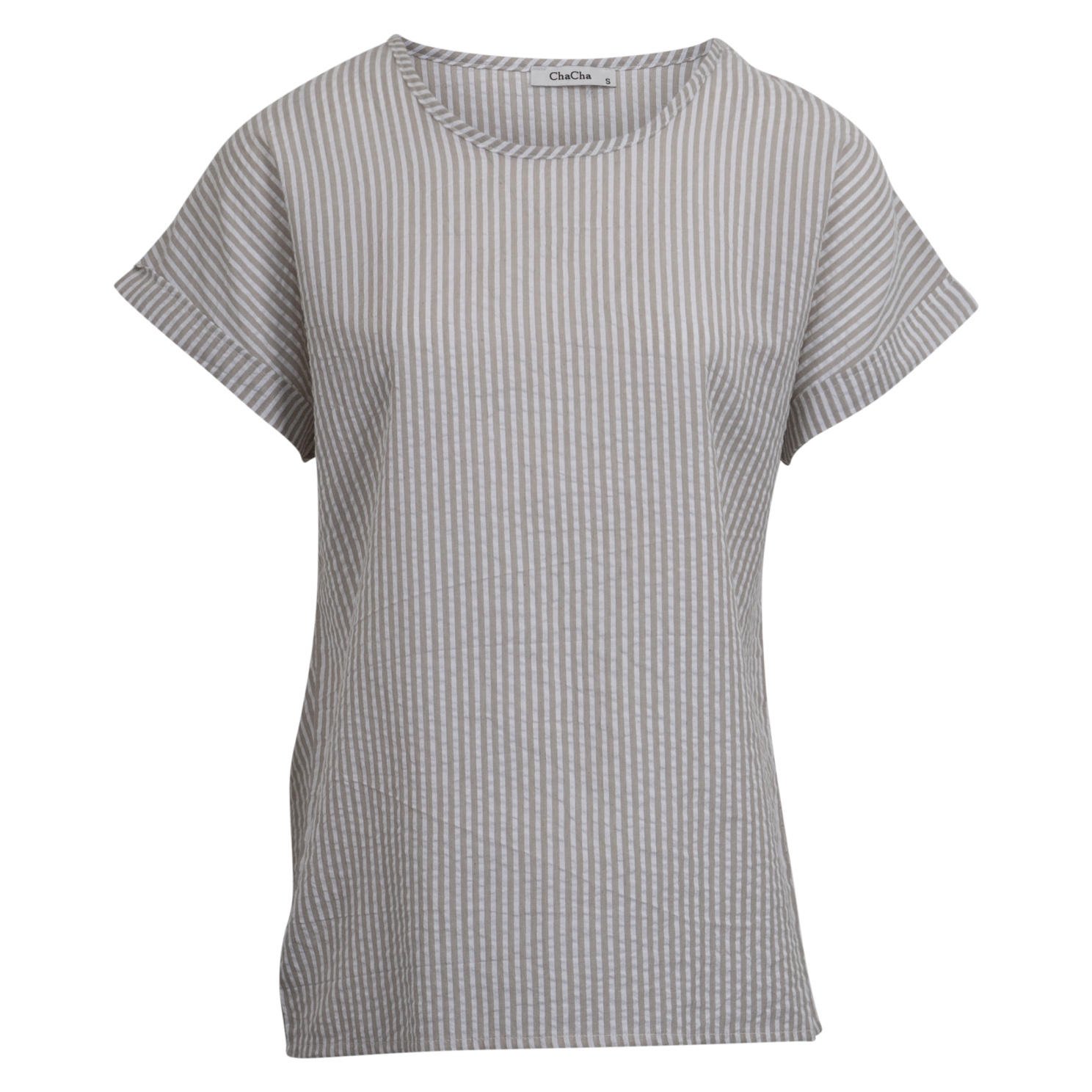 ChaCha Dame Kortærmet bluse - Beige/White Stripe - XL