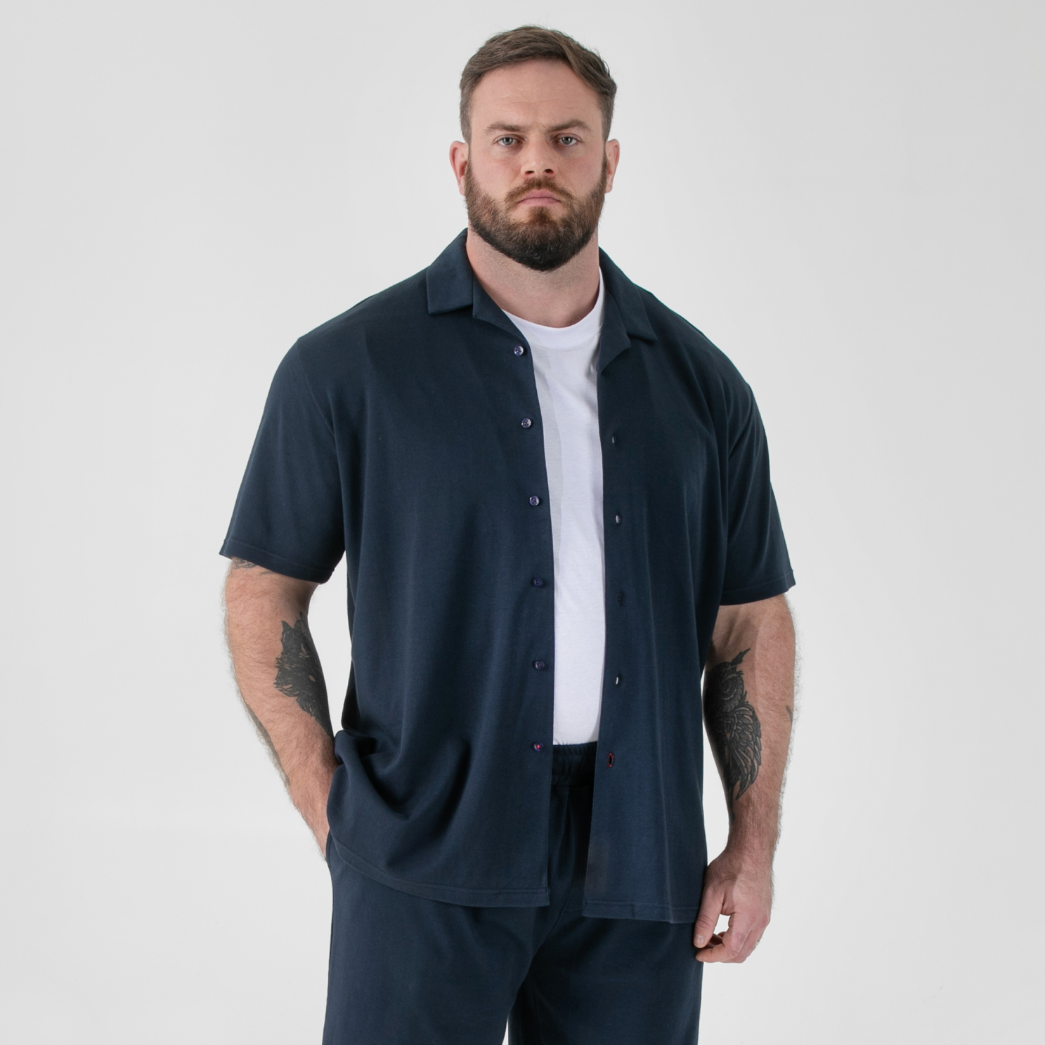D555 Connor Herre Kortærmet skjorte - Navy - 5XL
