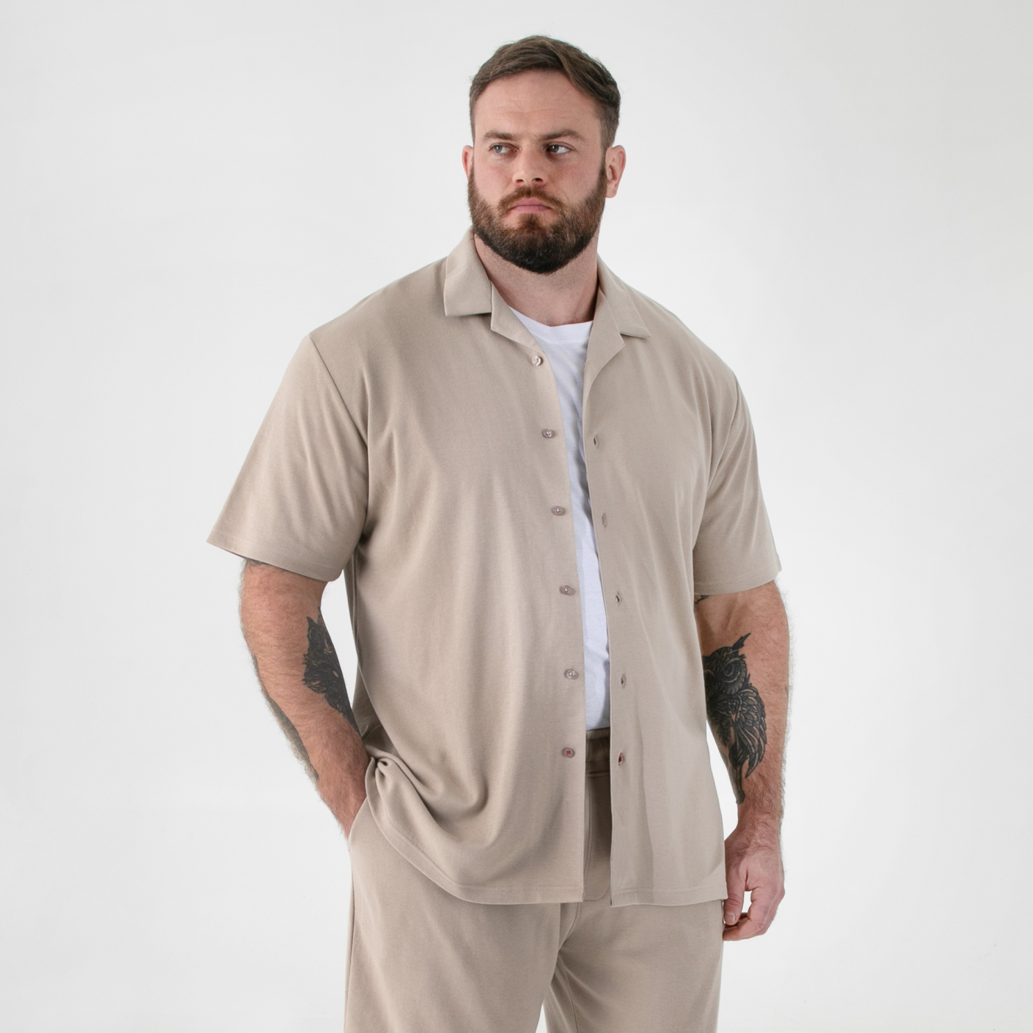 D555 Connor Herre Kortærmet skjorte - Stone - 5XL