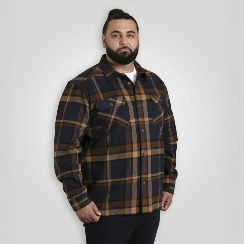 D555 Herre Skjorte - Navy/Tan Check - 4XL