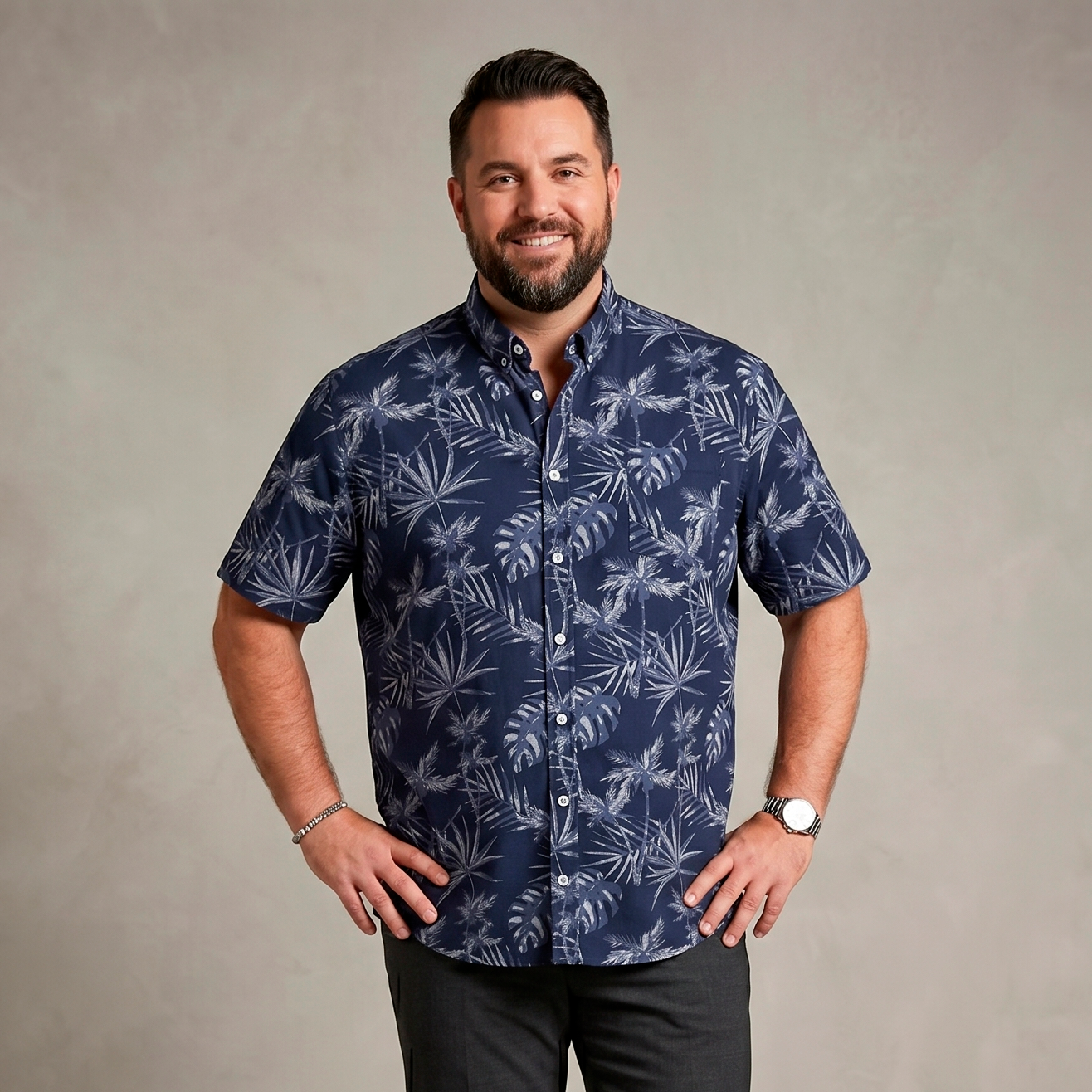 D555 TRURO Herre Kortærmet skjorte - Navy - 5XL