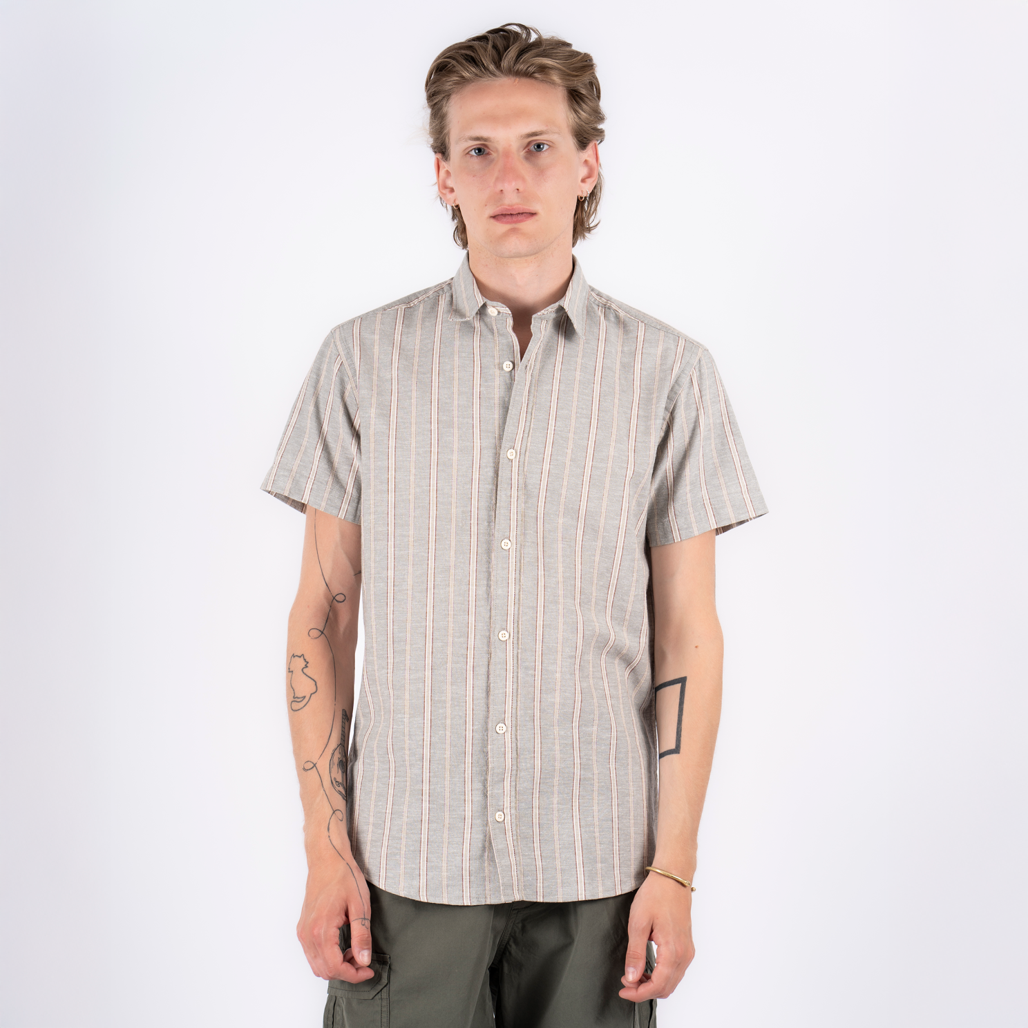 Marcus Aggasi Herre Kortærmet skjorte i hørmix - Green Shadow - 2XL