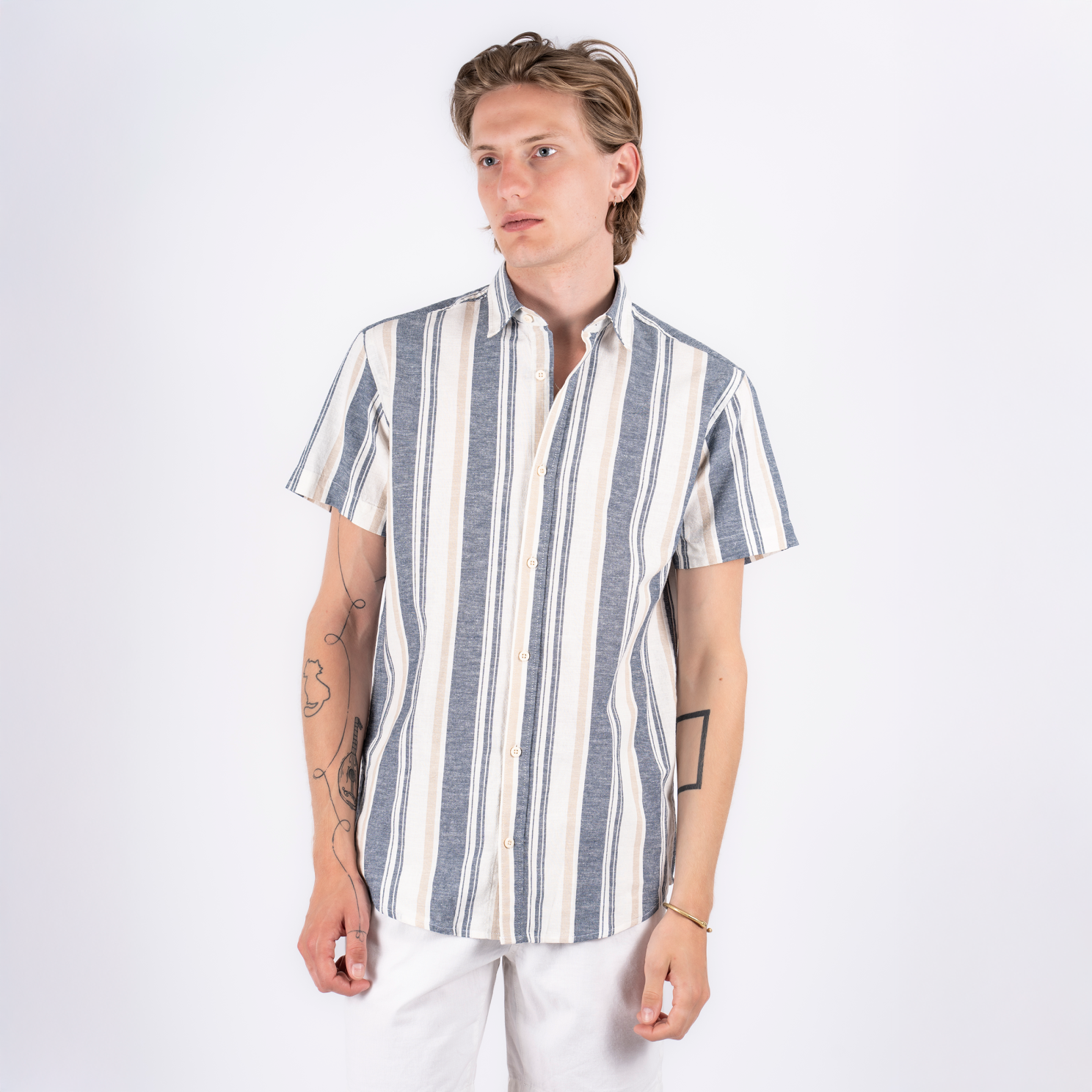 Marcus Aggasi Herre Kortærmet skjorte i hørmix - Off White - 2XL