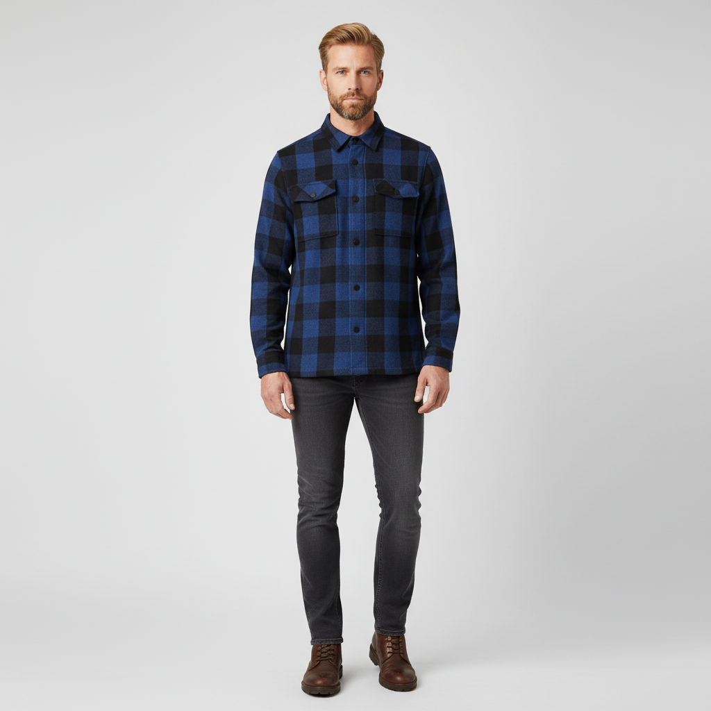 Marcus Chace Herre Overshirt m. fleece - Night Navy - 2XL