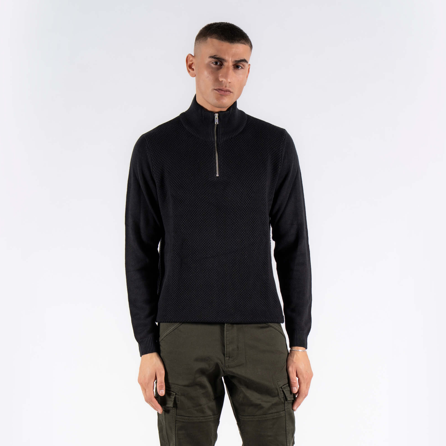 Marcus Hubble Half Zip Herre Striktrøje - Black - XL