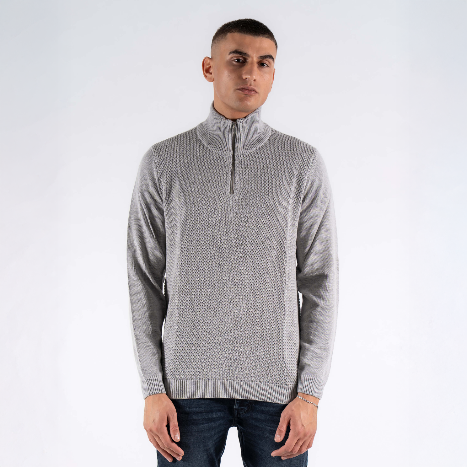 Marcus Hubble Half Zip Herre Striktrøje - Lt.grey mix - 3XL