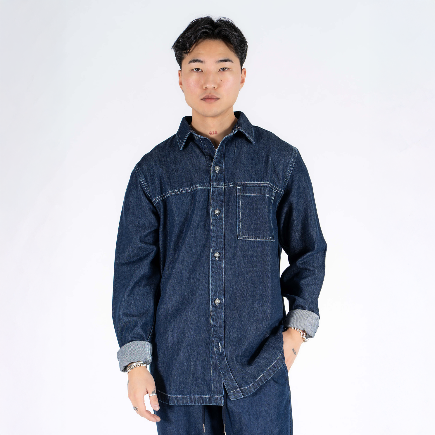 Marcus Stuart Herre Skjorte - Blue Night Wash - XL