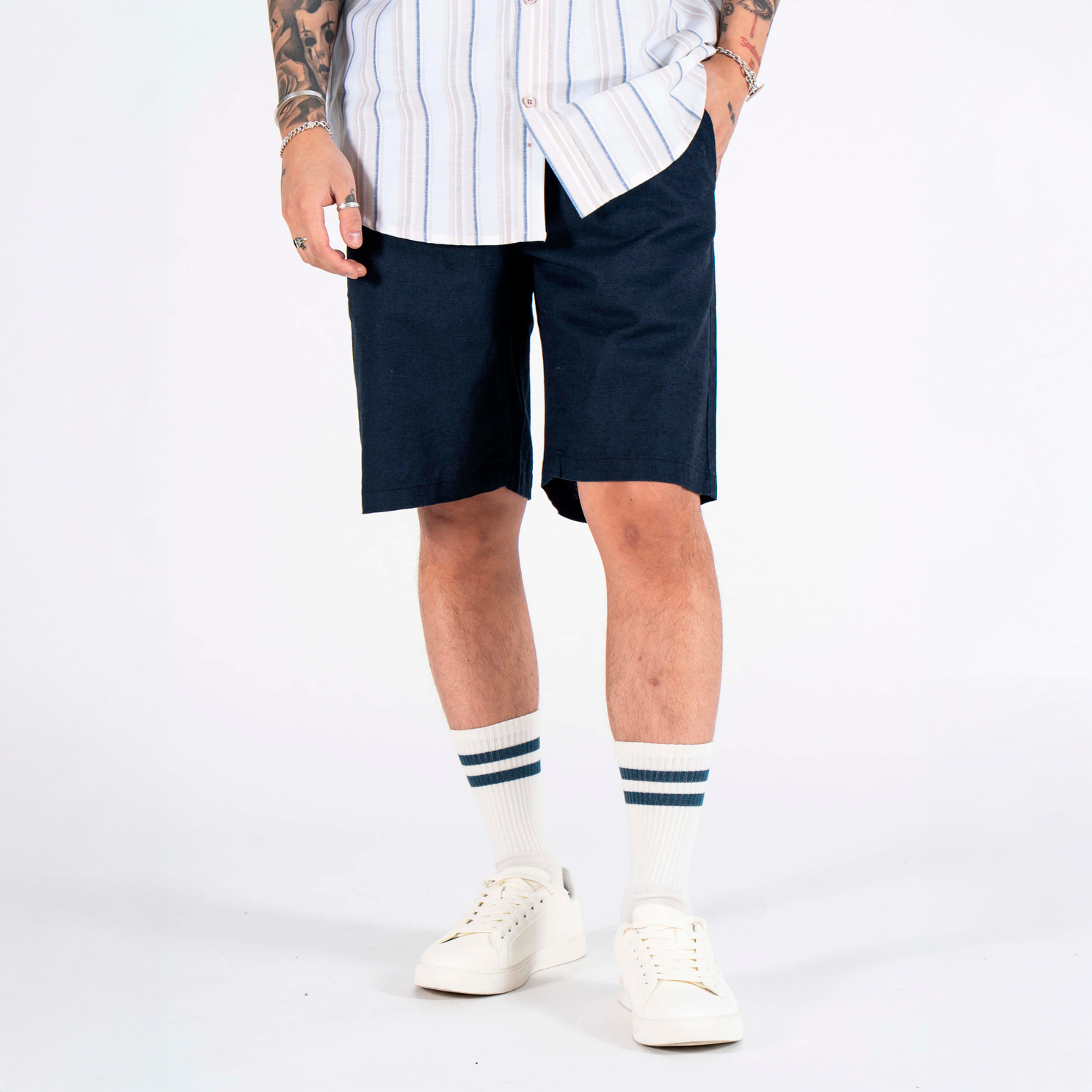 Marcus Wilson Herre Shorts i hørmix - Dark Sapphire - XL